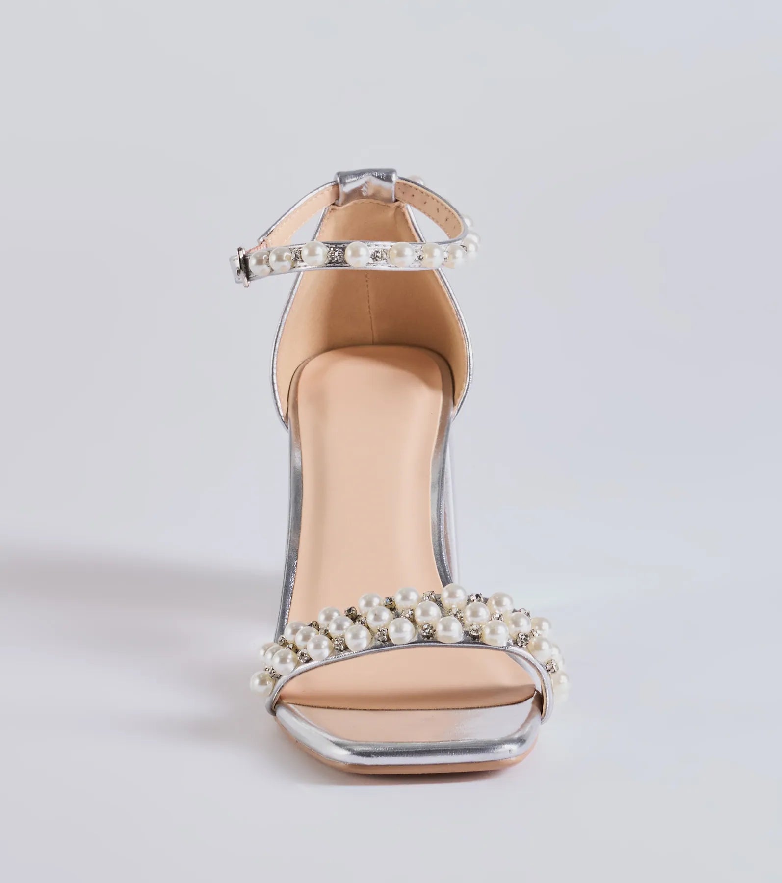 Premium Gleaming Radiance Metallic Block Heels with Faux Pearls