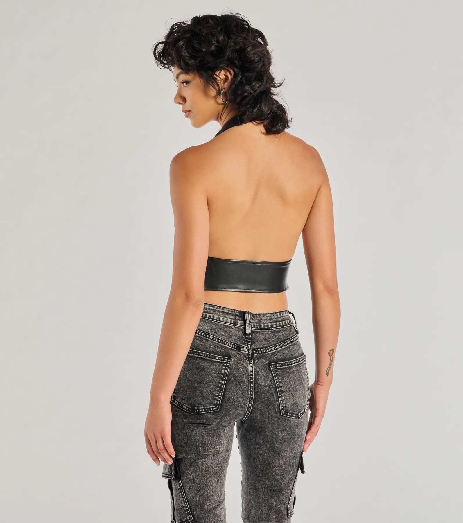 Premium Sultry Muse Faux Leather Buckle Crop Top