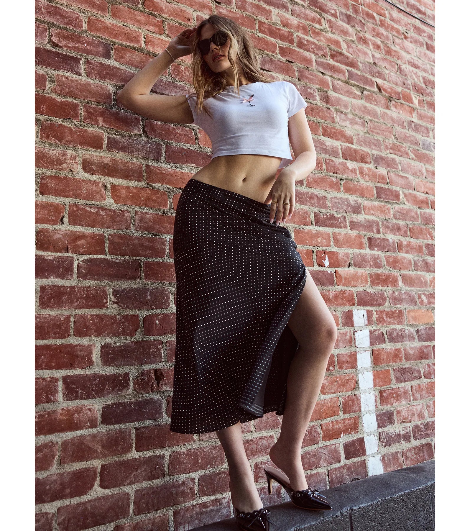 Ultimate Polka Dot Satin Midi Skirt - High-Rise & Flowy