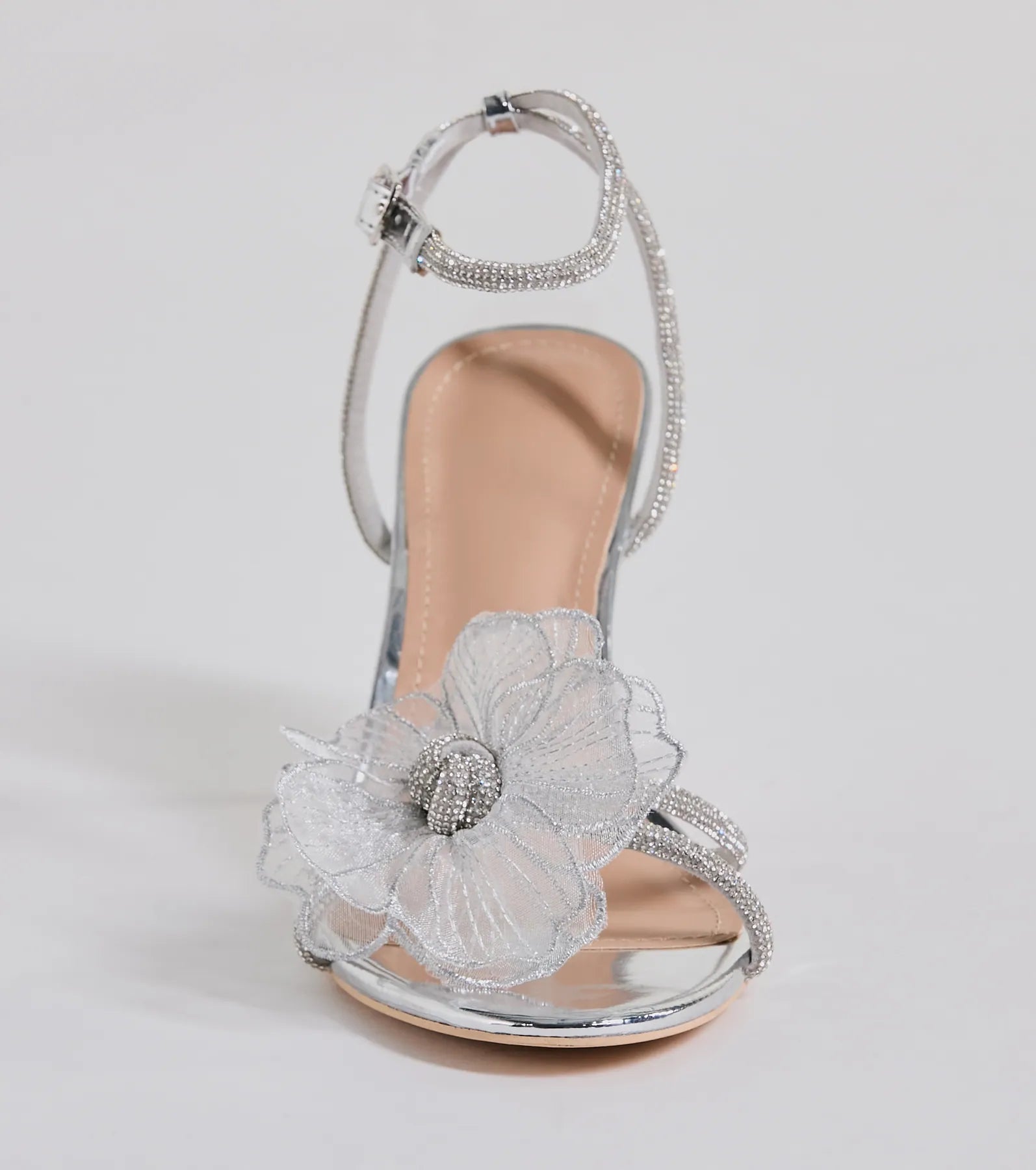 Premium Glamour Organza Flower Metallic Heels - Ultimate Style Statement