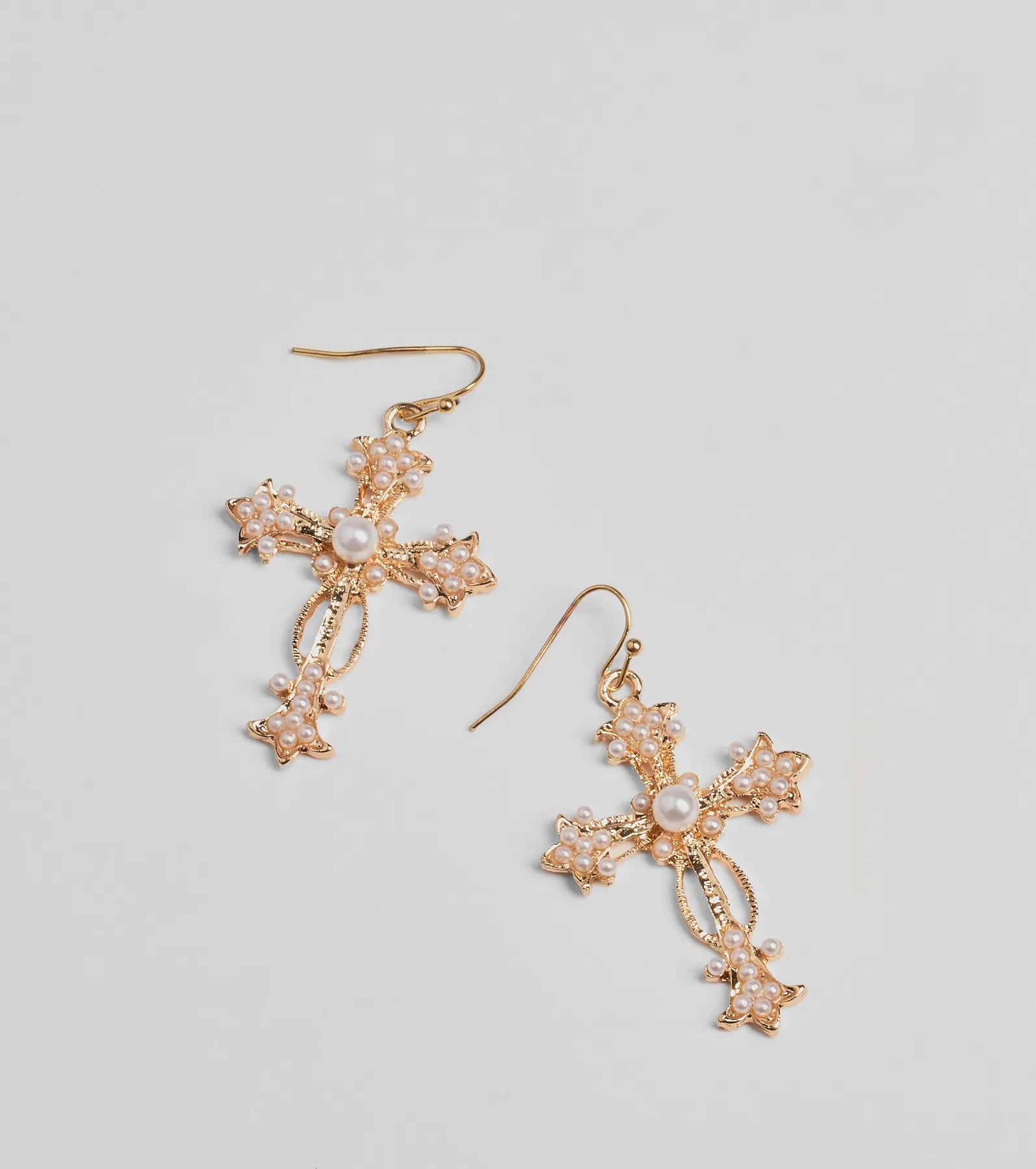 Premium Glam Radiance Cross Charm Pearl Earrings