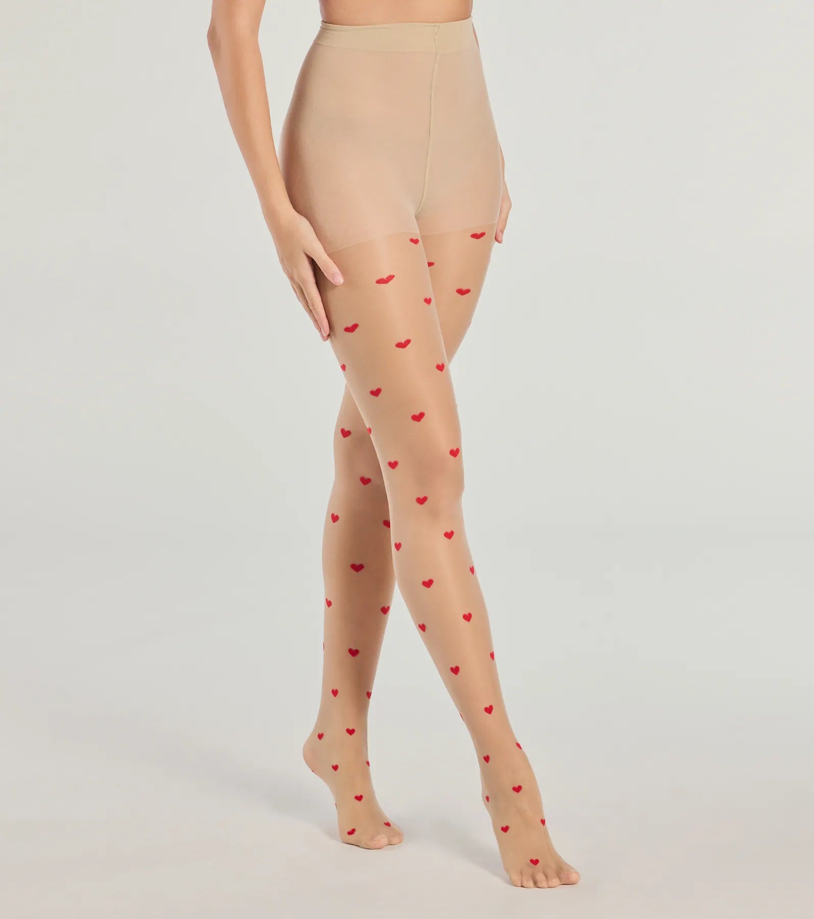 Premium Sweet Glam Flocked Heart Sheer High Waist Tights