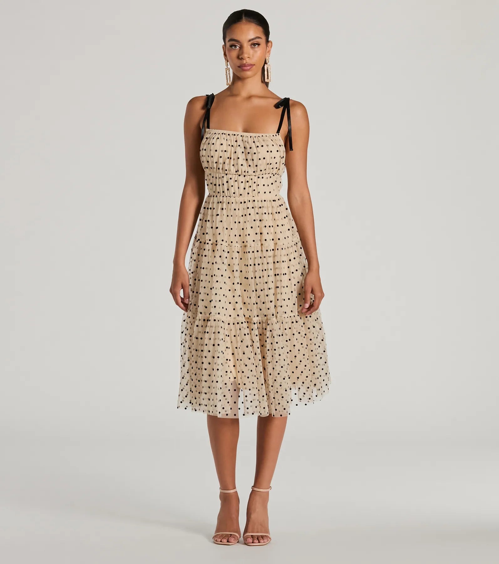 Ultimate Polka Dot Tulle Midi Dress with Bow Straps