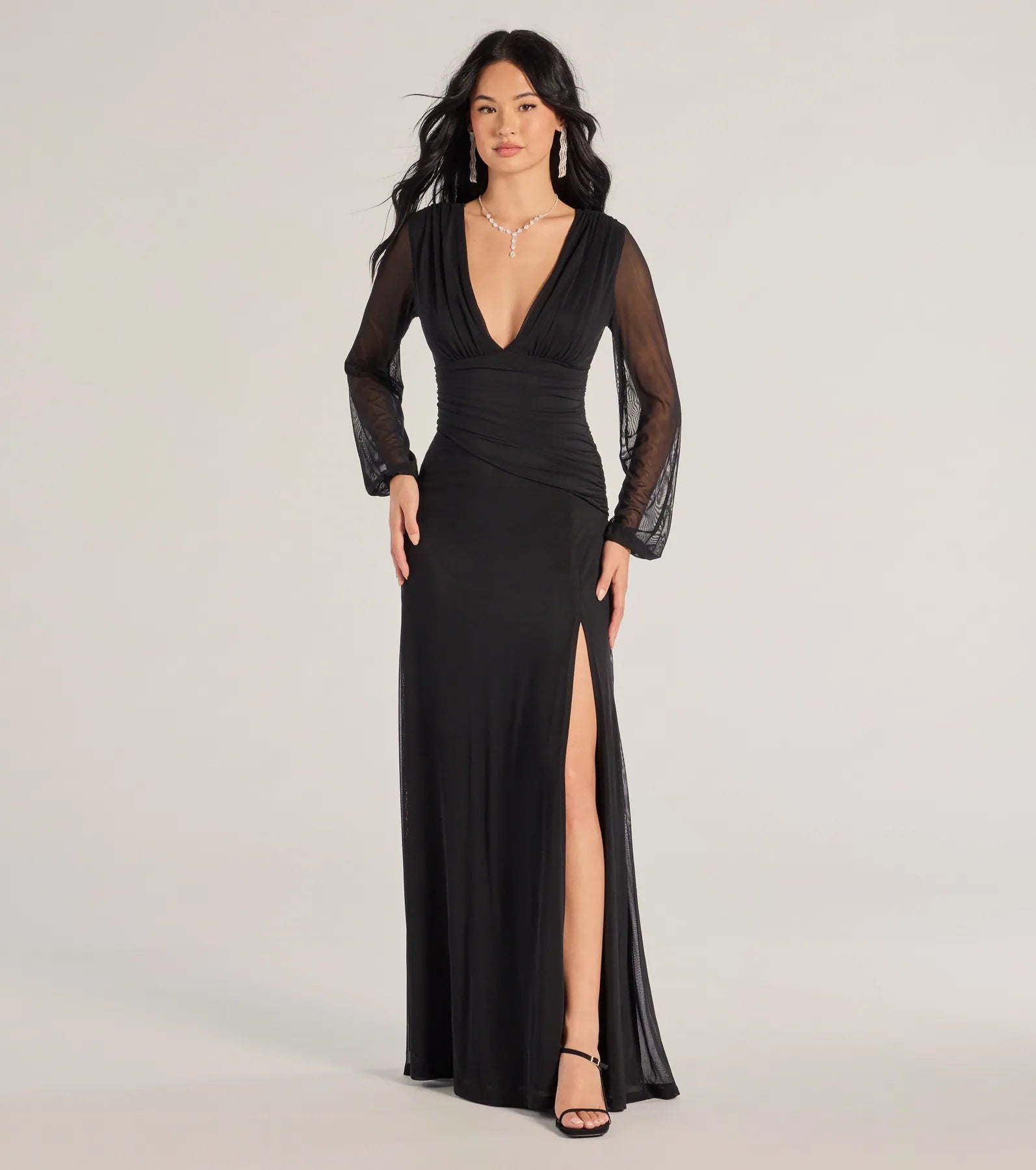 Premium Rayne Mesh Elegance Long Sleeve A-Line Dress