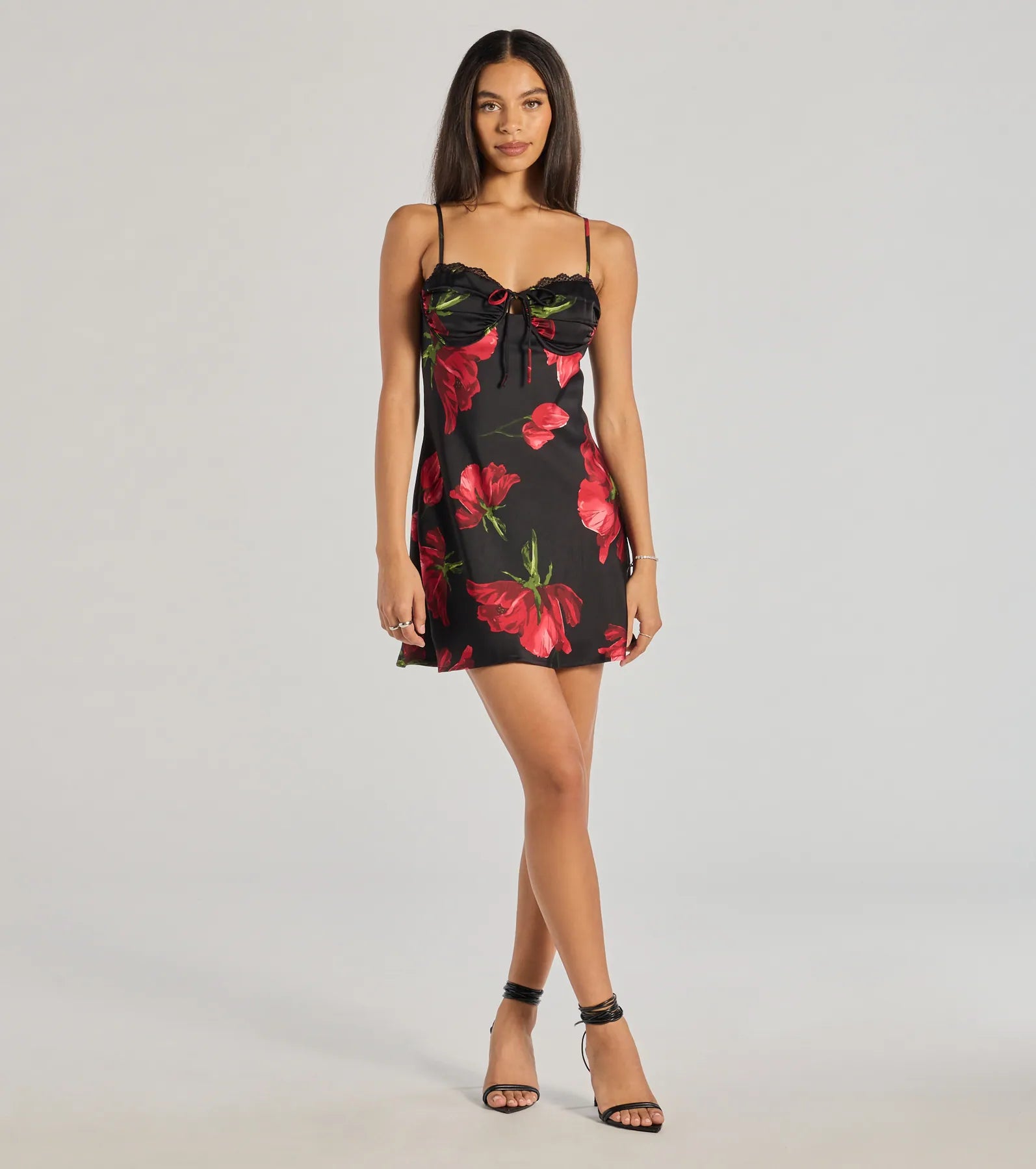 Premium Floral Satin A-Line Mini Dress - Beauty So Divine