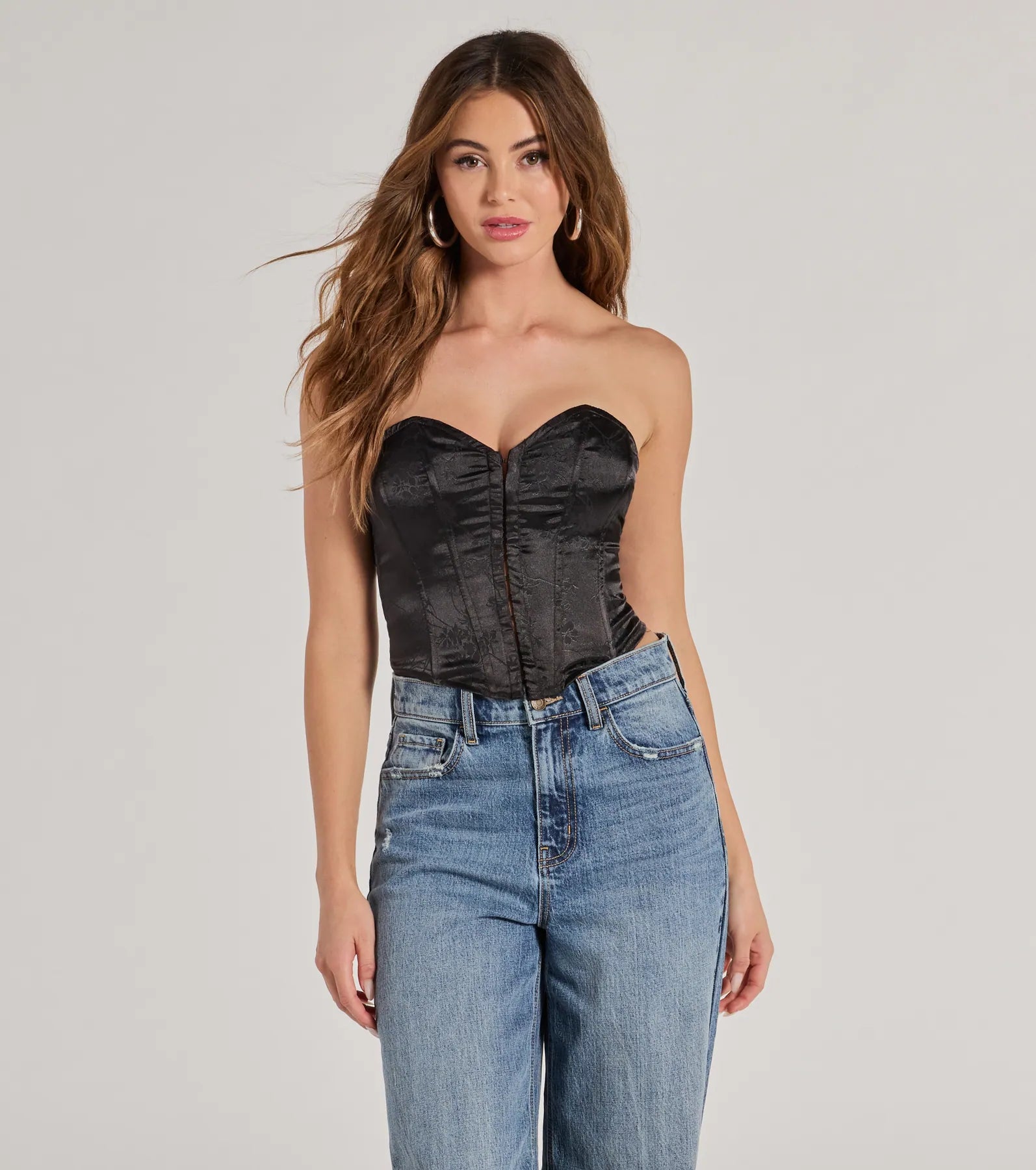 Ultimate Allure Floral Jacquard Satin Corset Top