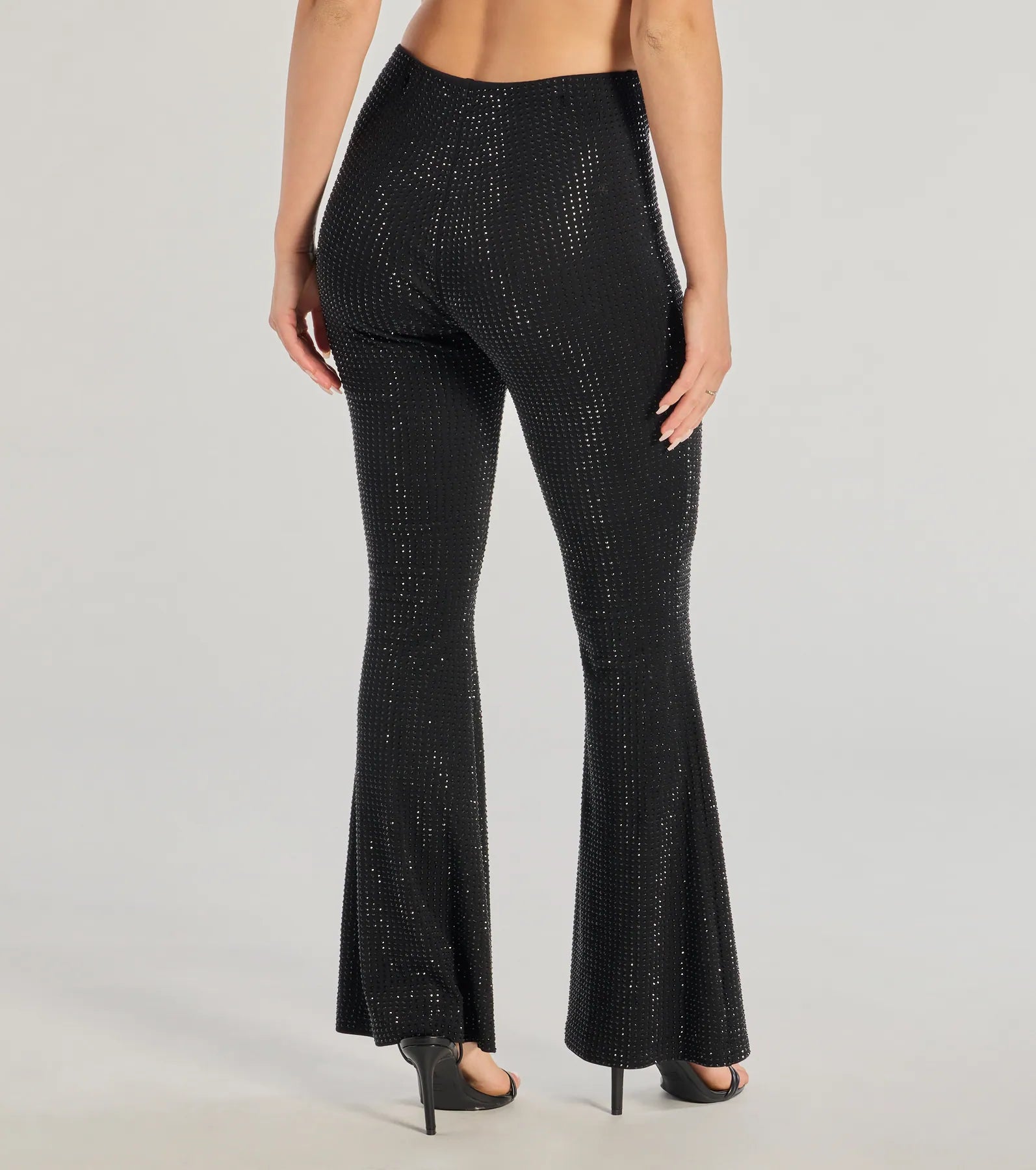 Ultimate Glitzy Vibes Rhinestone Knit Flare Pants - Premium Sparkle Style