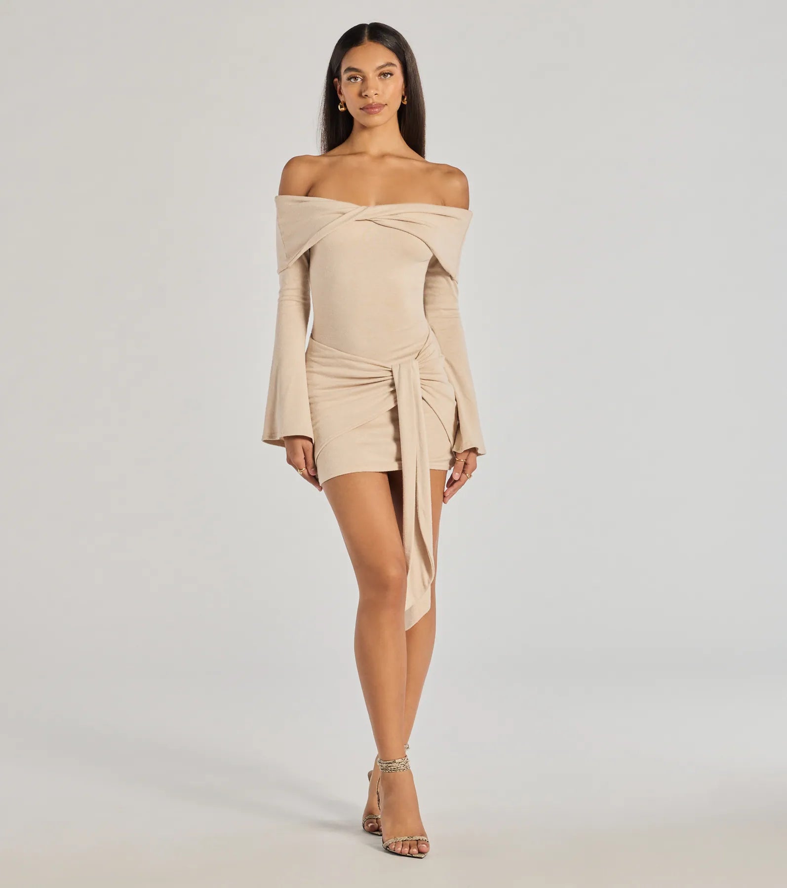 Ultimate Flirty Twist Off-The-Shoulder Knit Mini Dress