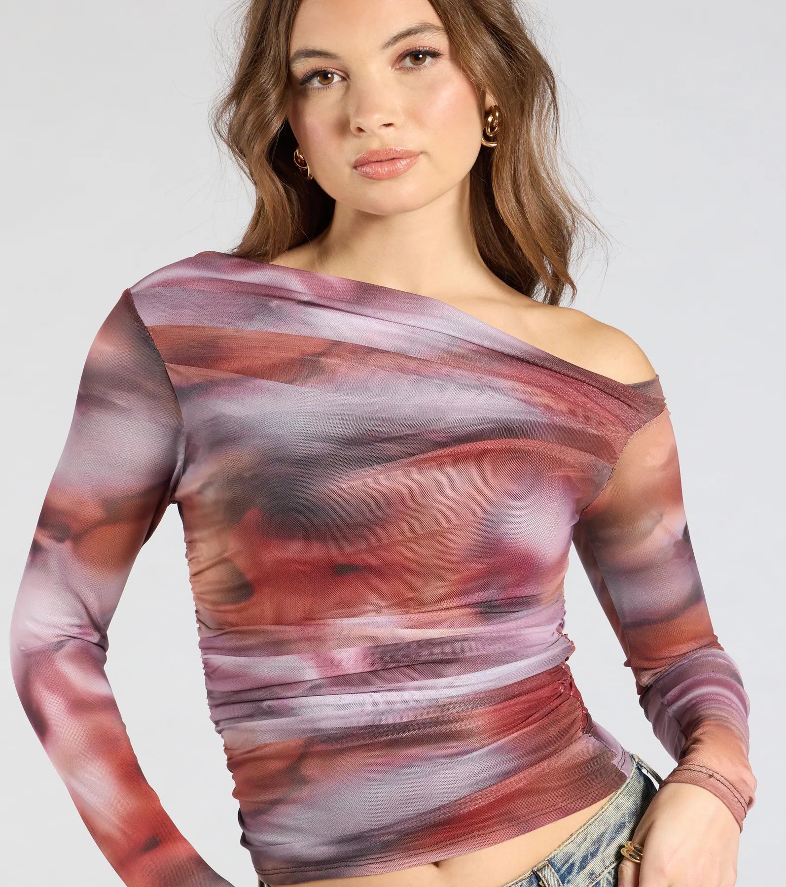 Premium Abstract Print Crop Top - Wildly Chic Long Sleeve