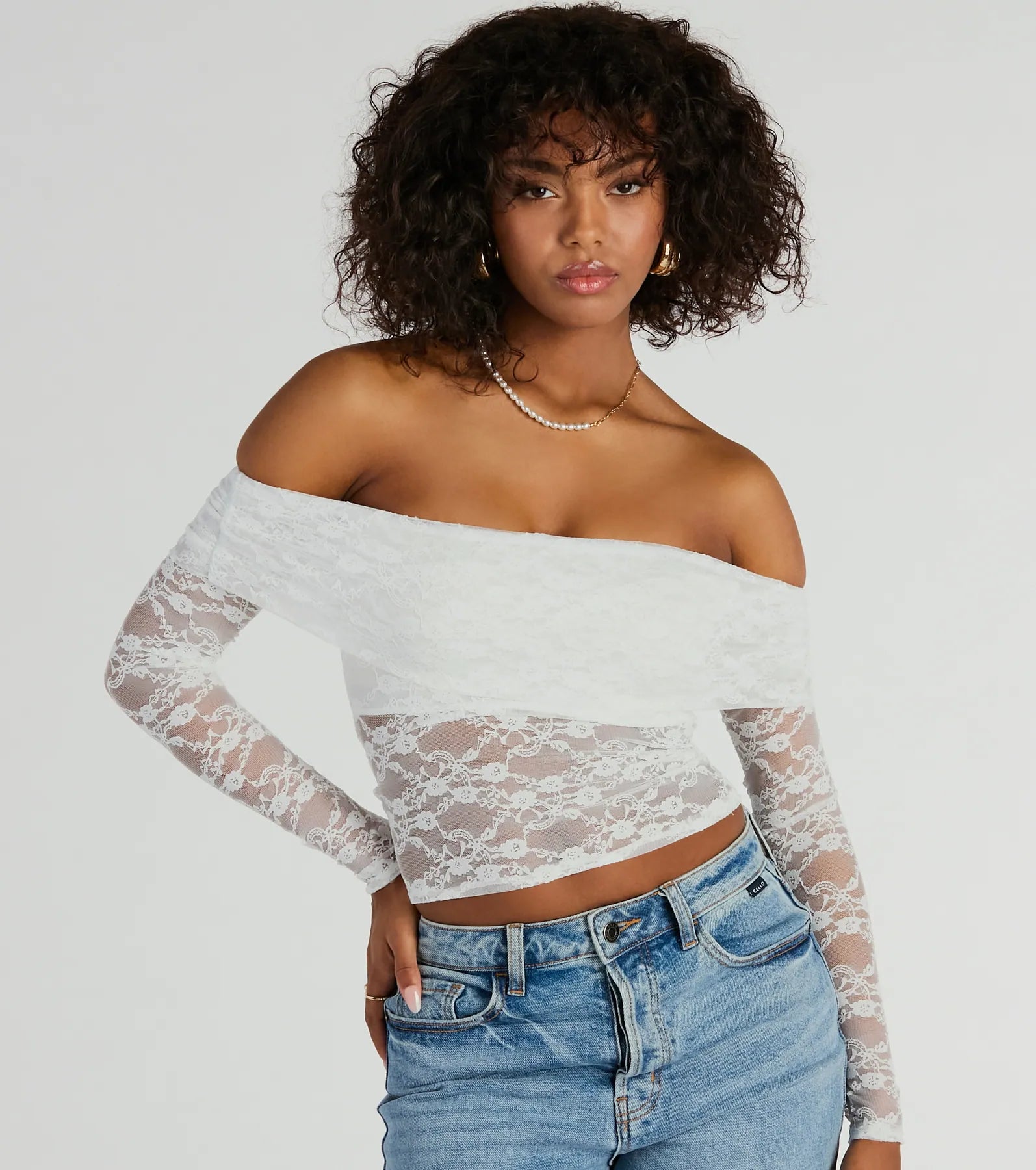 Ultimate Sultry Aura Lace Crop Top - Off-The-Shoulder Elegance