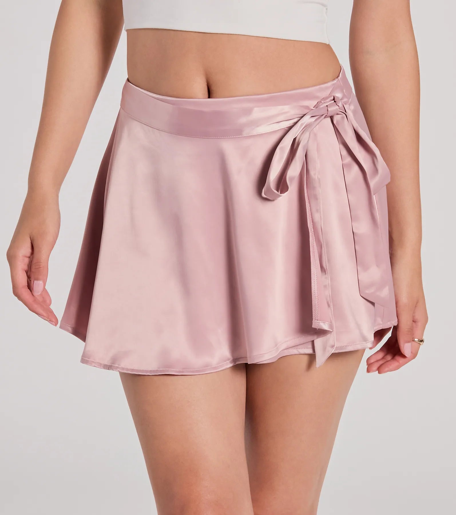 Premium Satin Faux Wrap Skater Skirt - Ballet-Inspired Elegance