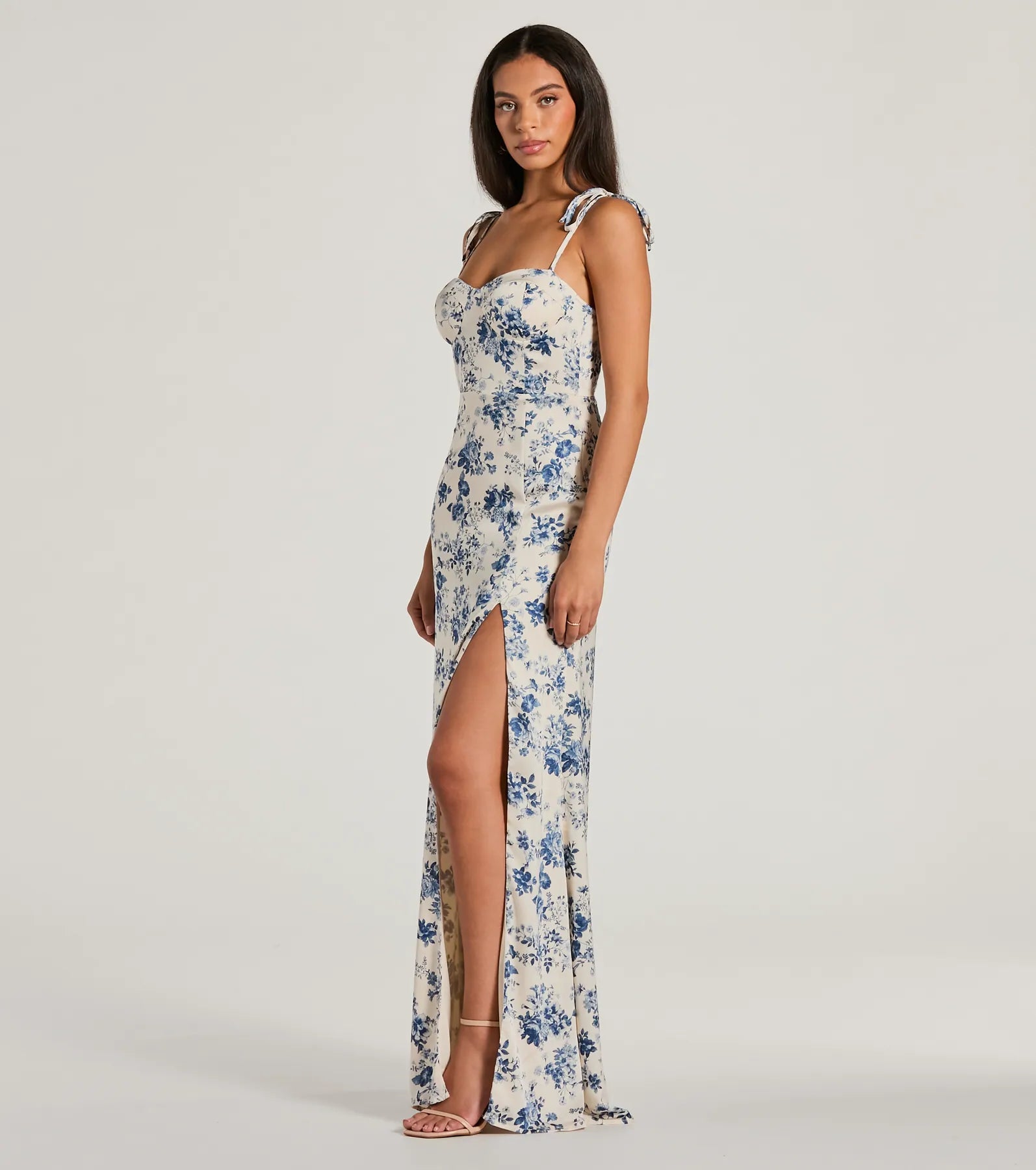 Premium Amalia Floral Satin Mermaid Gown with High Slit