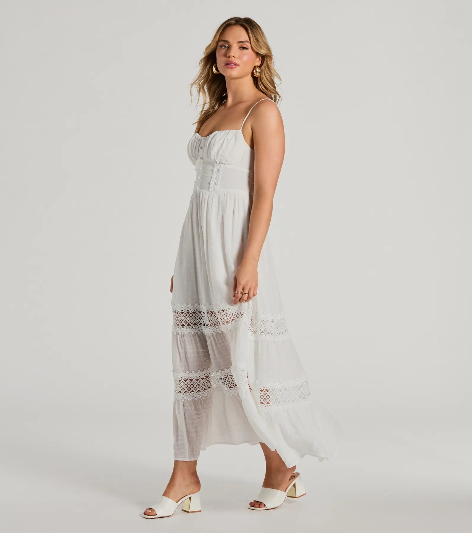 Ultimate Romance Sweetheart Lace Trim Maxi Dress