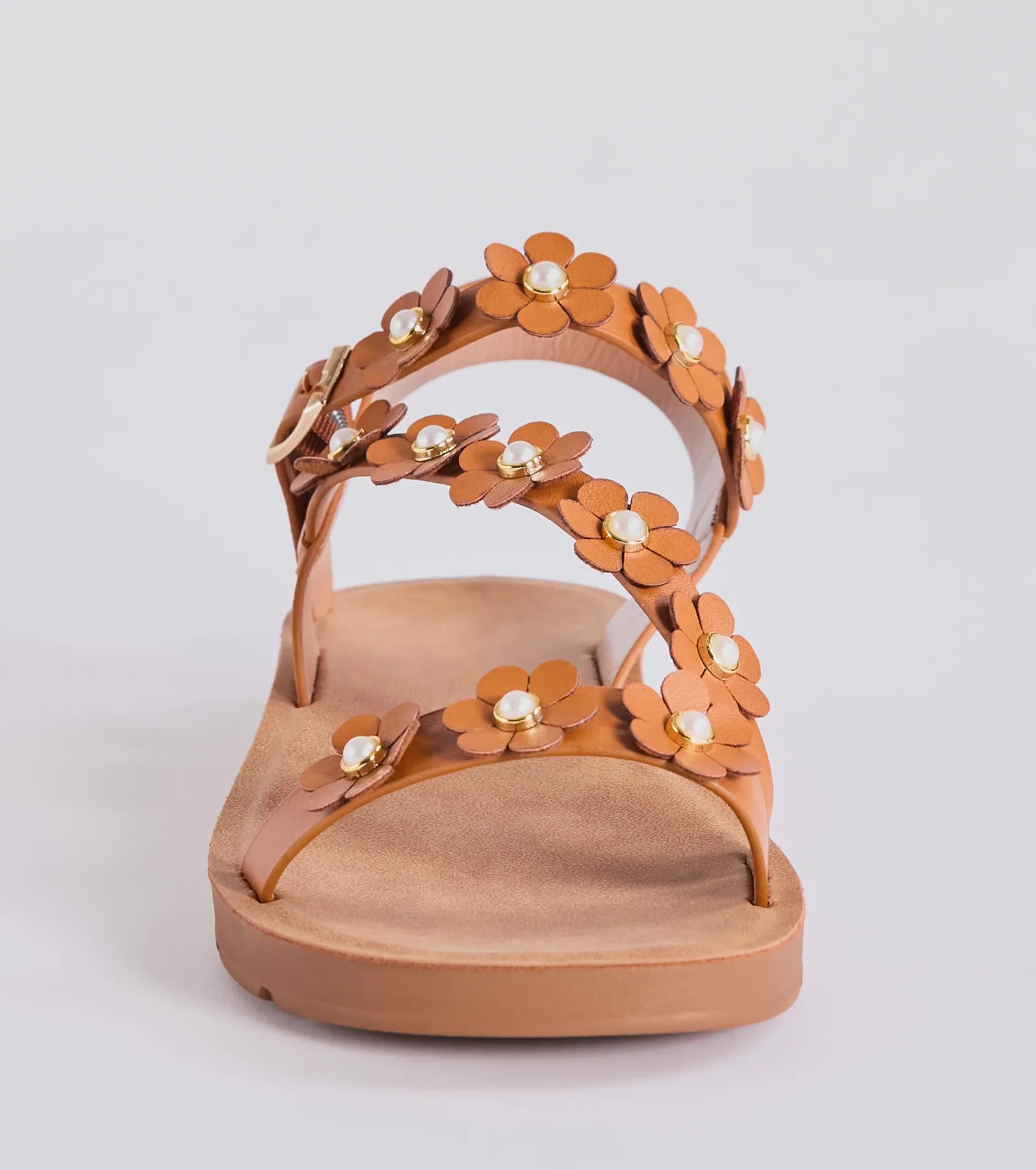 Floral Charm Strappy Faux Leather Sandals - Ultimate Summer Style