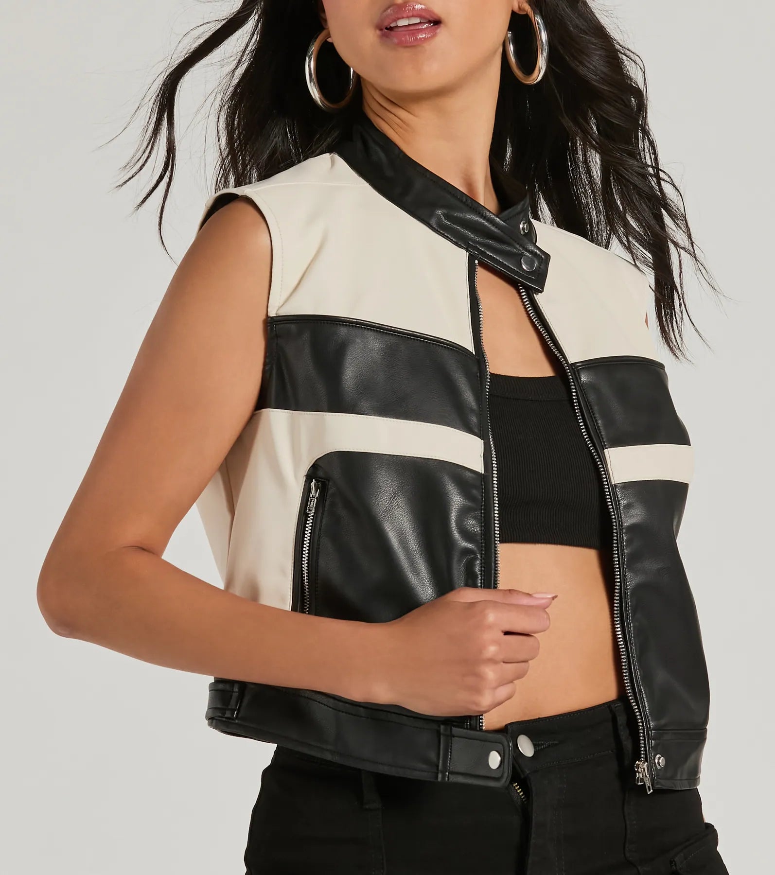 Ultimate Contrast Moto Faux Leather Vest - Premium Style for Your Crew