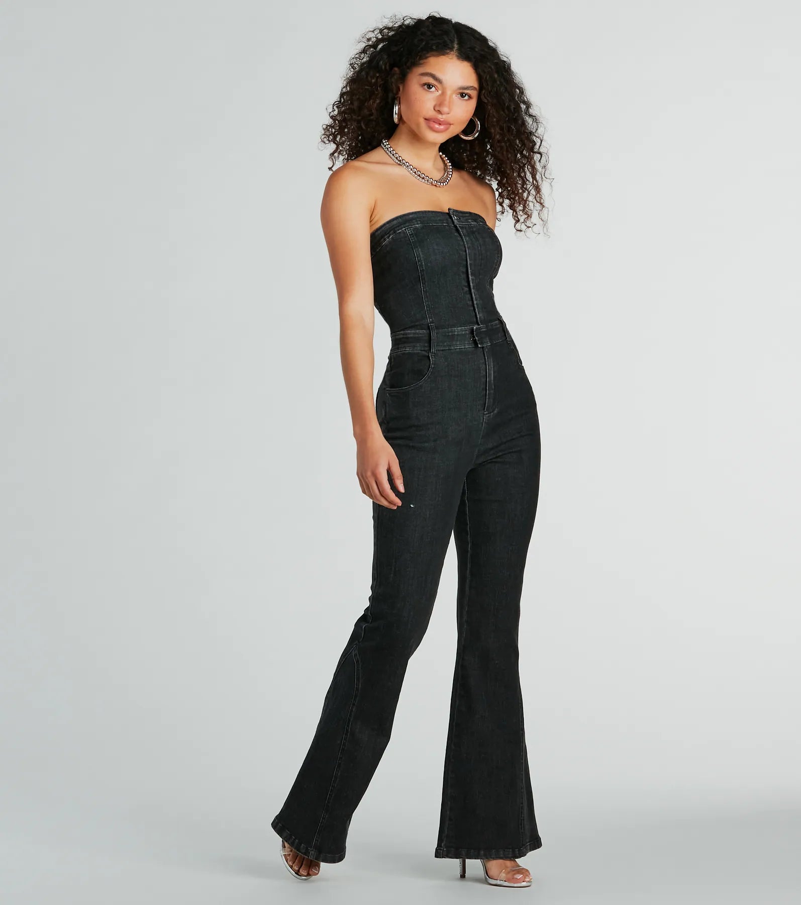 Ultimate Retro Strapless Denim Jumpsuit - Premium Flare Design