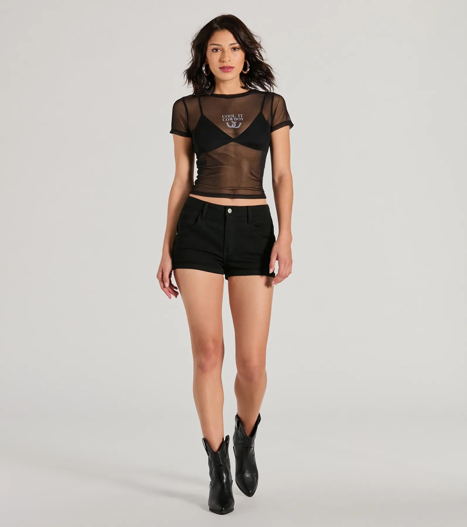 Ultimate Cool It Cowboy Sheer Mesh Graphic Top