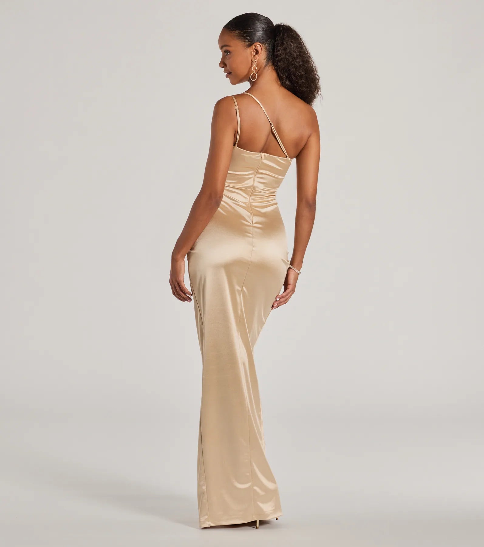 Elegance Redefined: Trina Premium One-Shoulder Satin Formal Dress