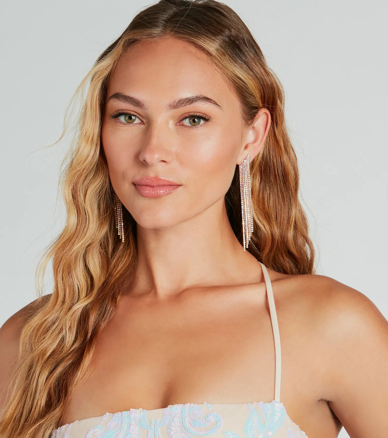 Premium Luxe Shine Iridescent Rhinestone Fringe Earrings