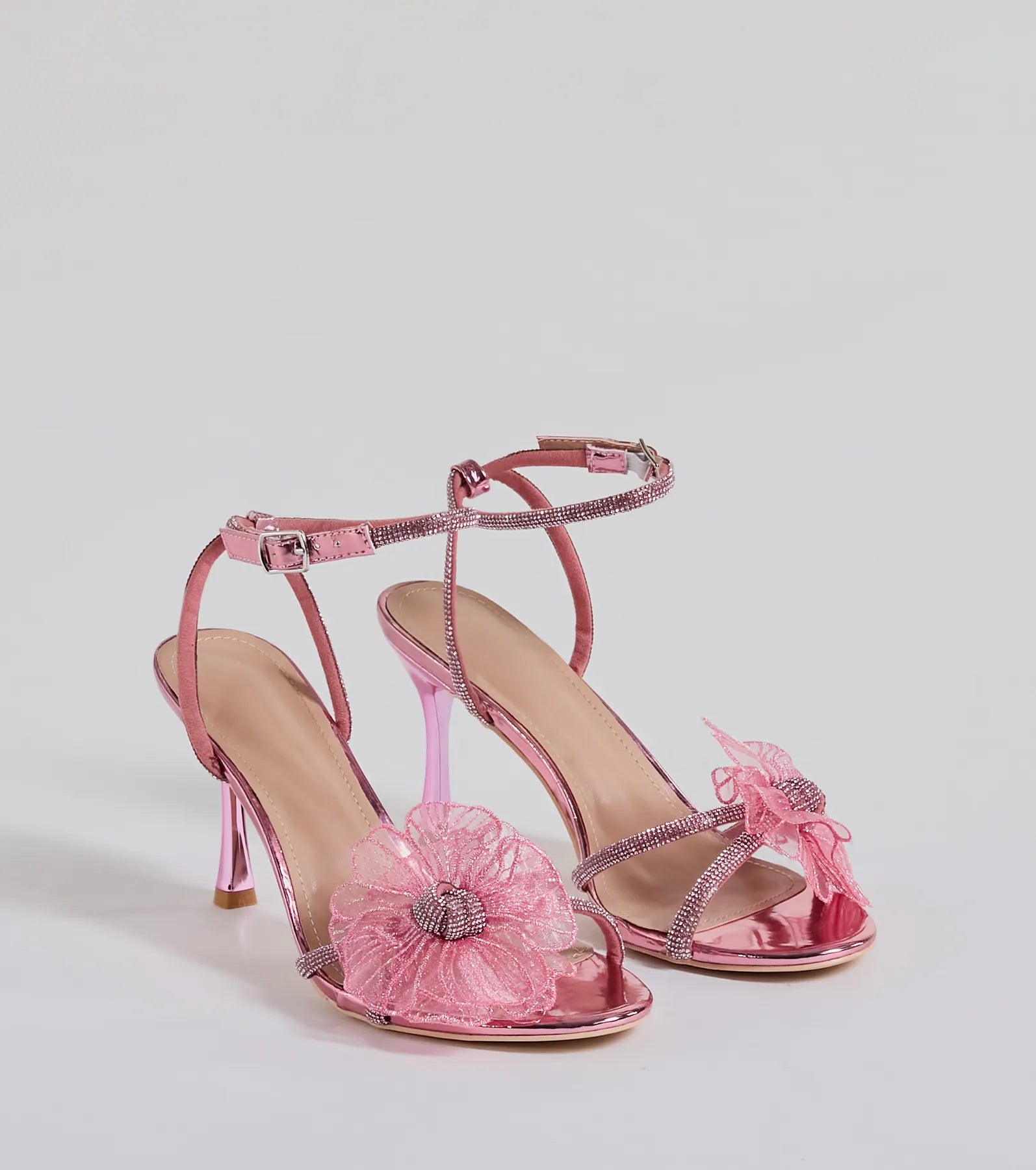 Premium Glamour Organza Flower Metallic Heels - Ultimate Style Statement