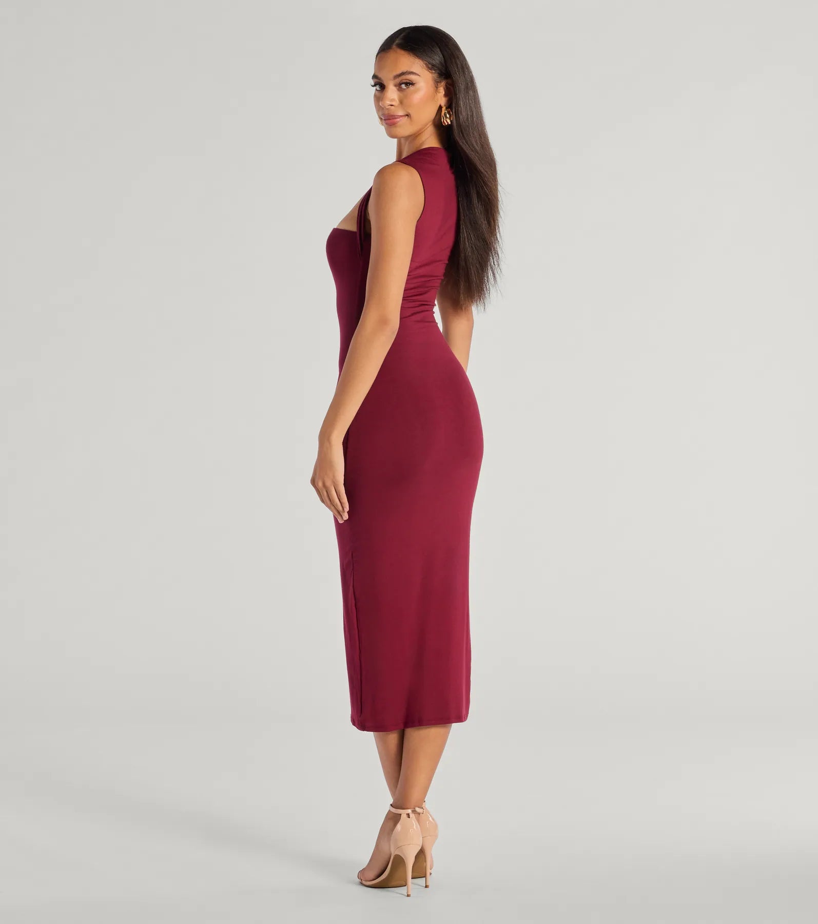 Premium Square Neck Bodycon Midi Dress - Ultimate Elegance