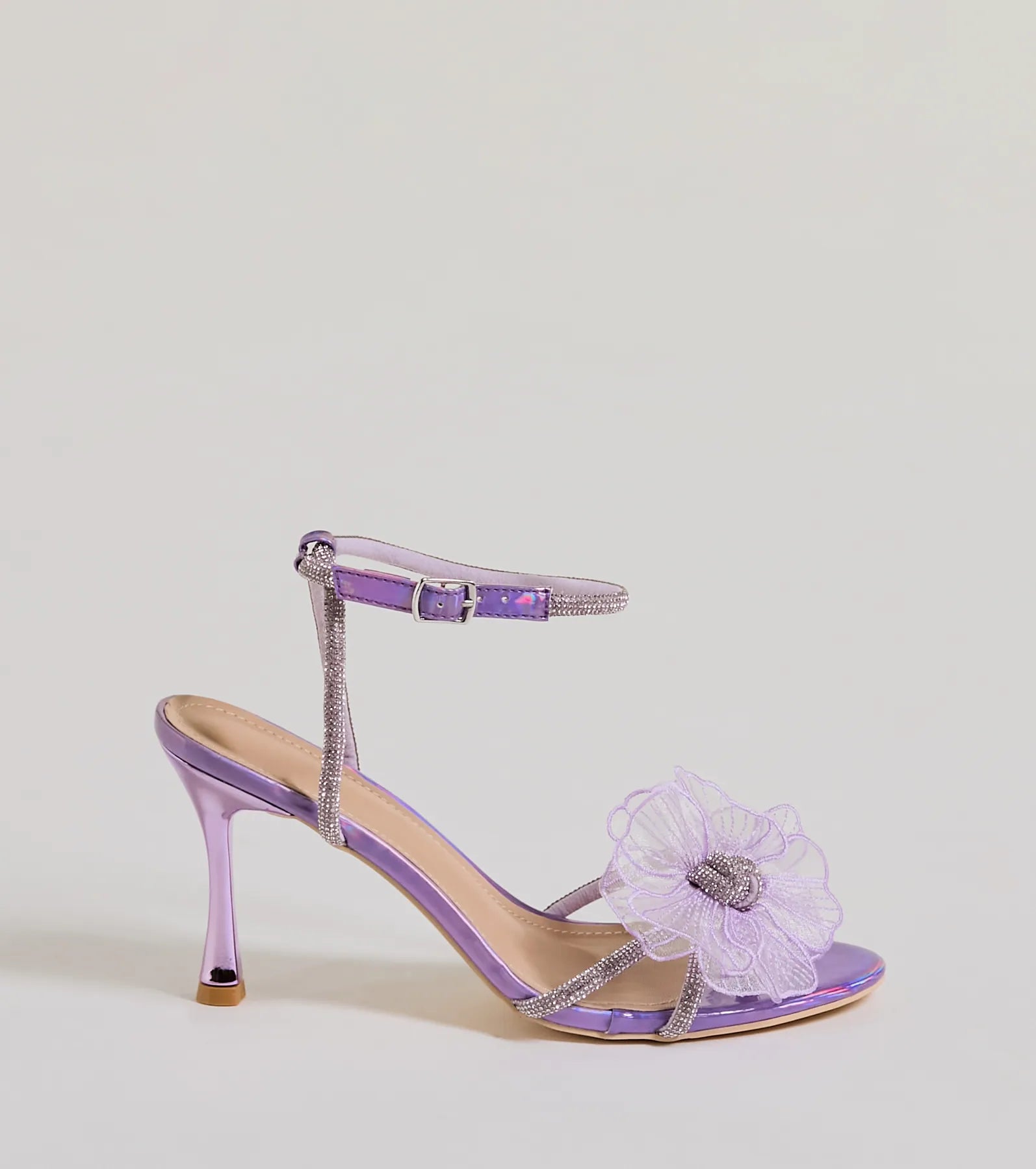 Premium Glamour Organza Flower Metallic Heels - Ultimate Style Statement