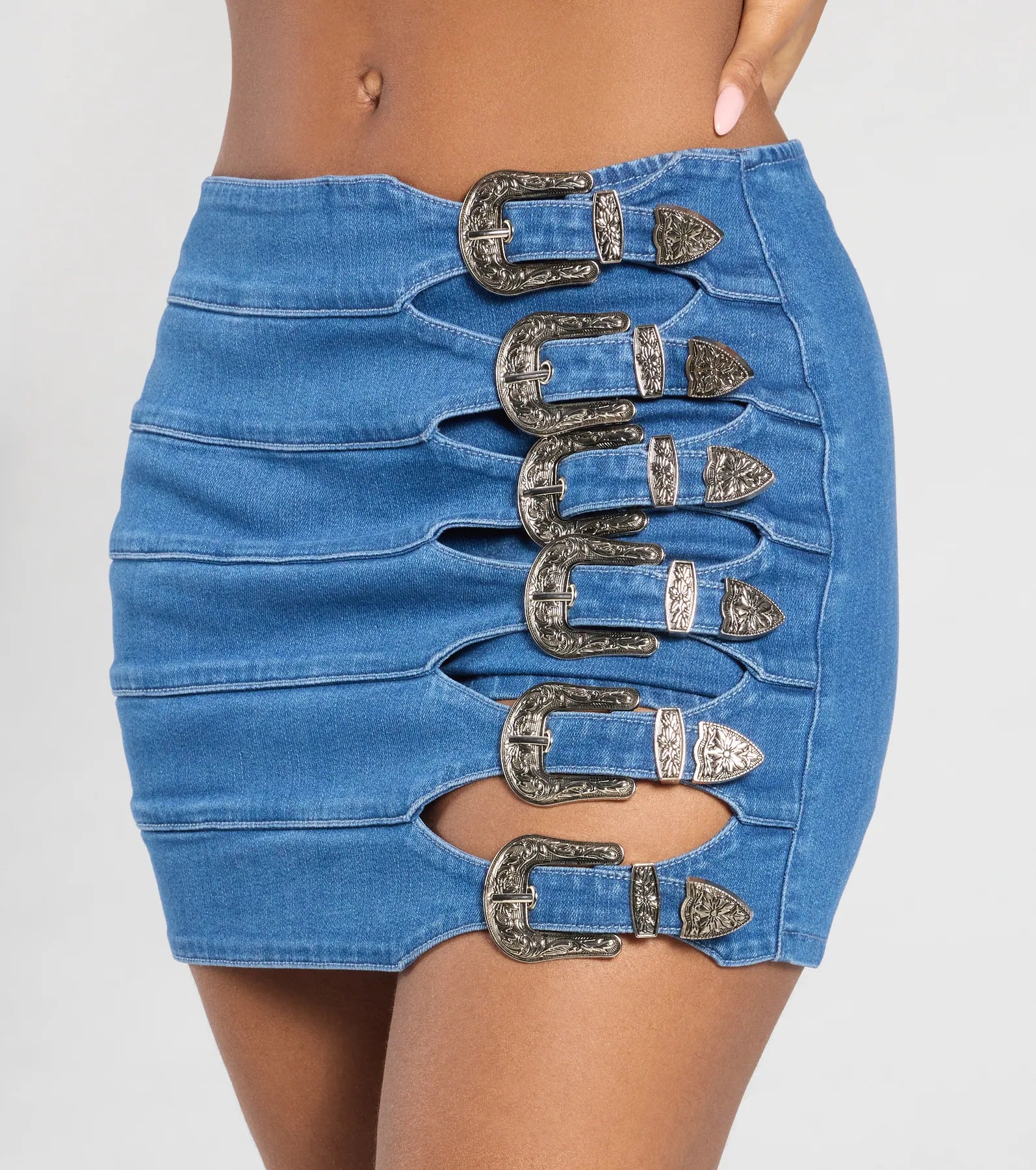 Ultimate Western Buckle High-Rise Denim Skort