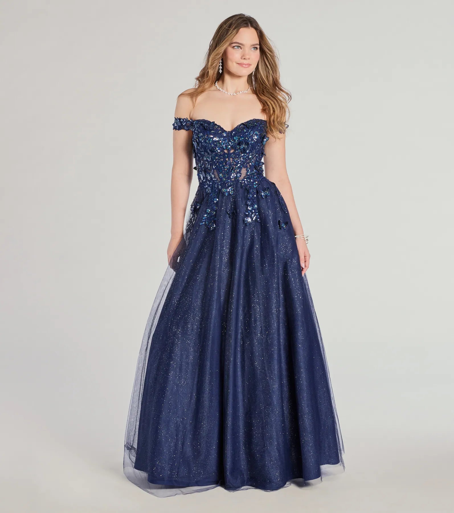 Sofia Ultimate Off-The-Shoulder Glitter Ball Gown with Corset Lace-Up