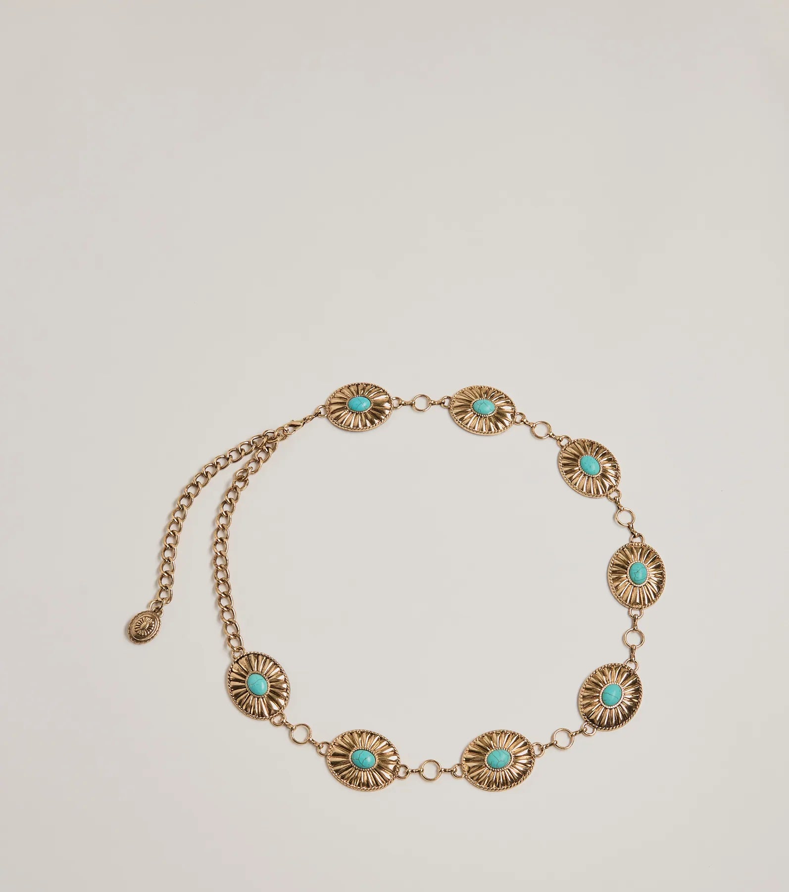 Premium Western Glam Concho Chain Belt with Turquoise Accents