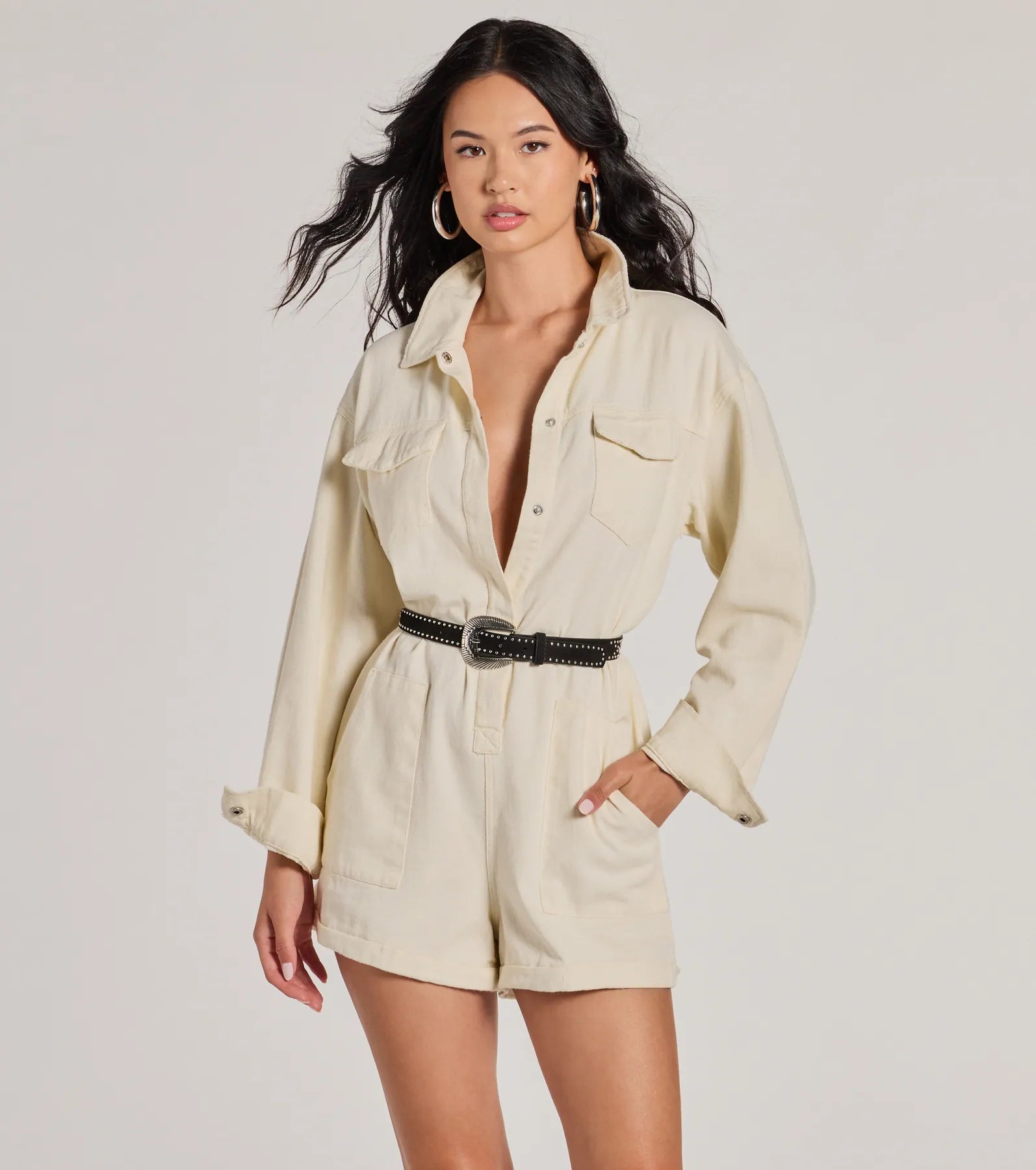 Premium Long Sleeve Denim Romper - Effortless Style