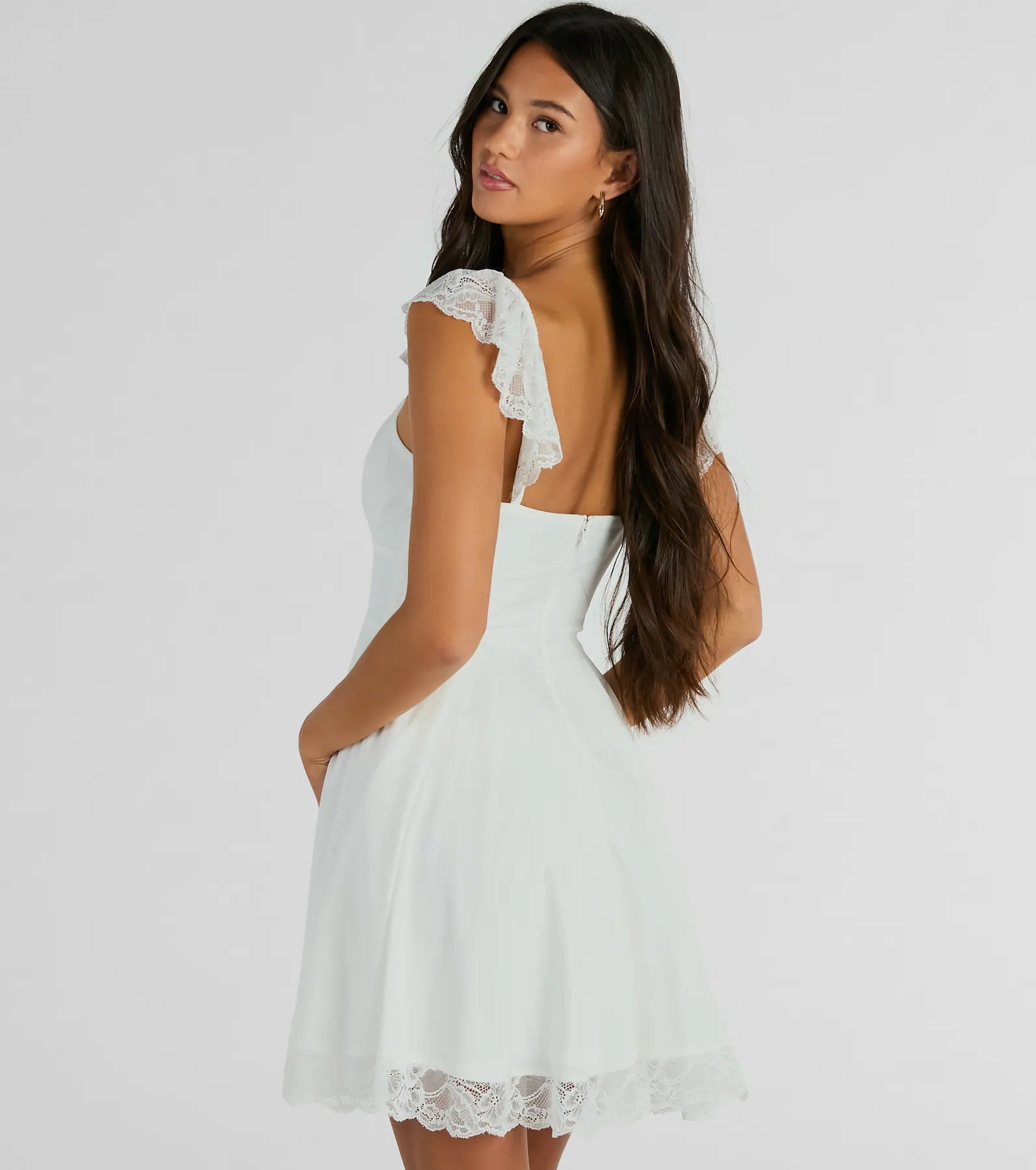 Premium Elegance Lace Trim Skater Dress