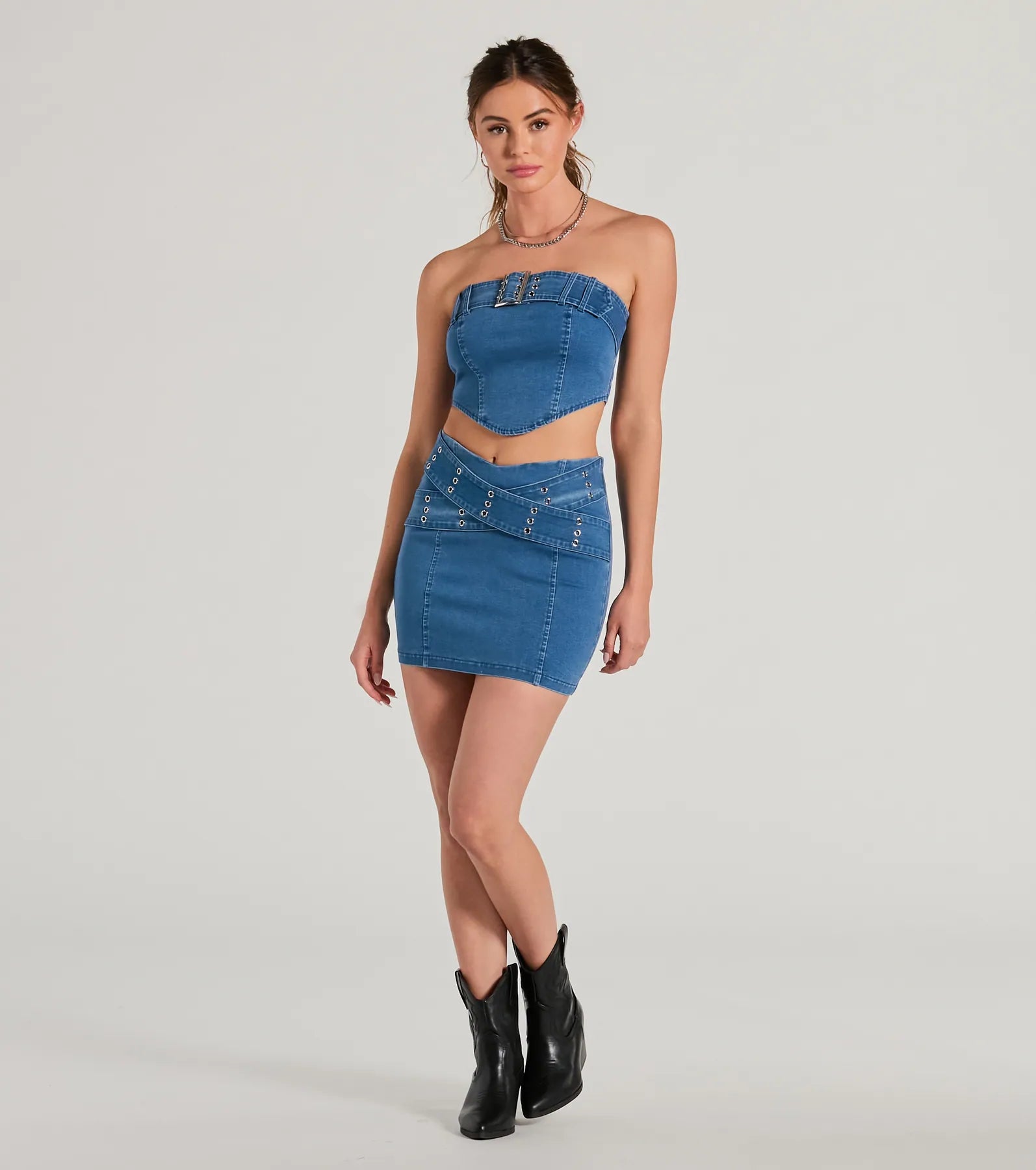 Ultimate Daily Vibe Cross-Belted Denim Mini Skirt