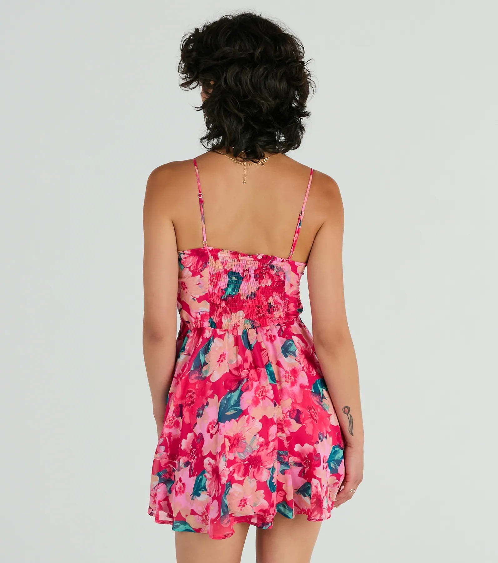 Ultimate Tropical Blooms Floral Ruffle Chiffon Skater Dress