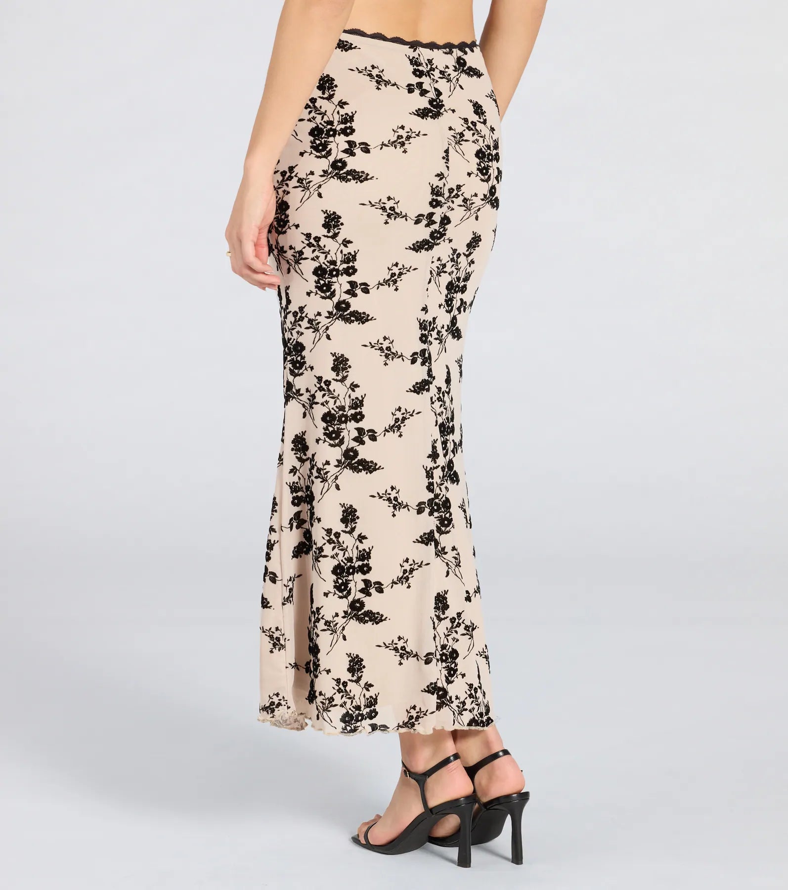 Ultimate Flirt Alert Flocked Floral Mesh Maxi Skirt