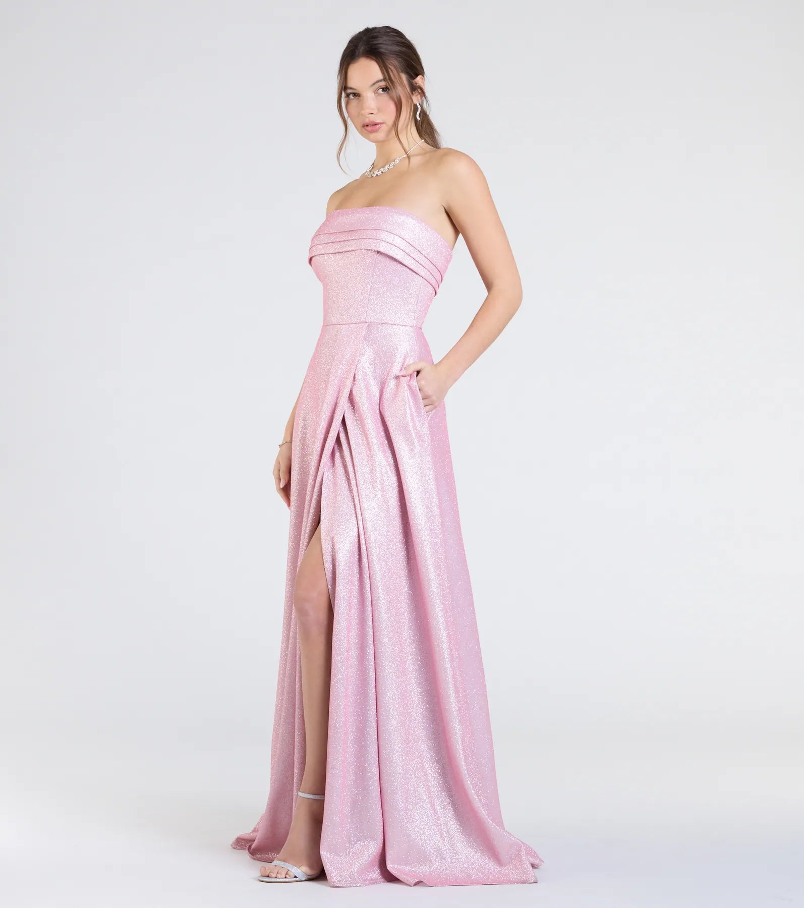 Ultimate Glam Peyton Strapless A-Line Formal Dress with Slit & Pockets