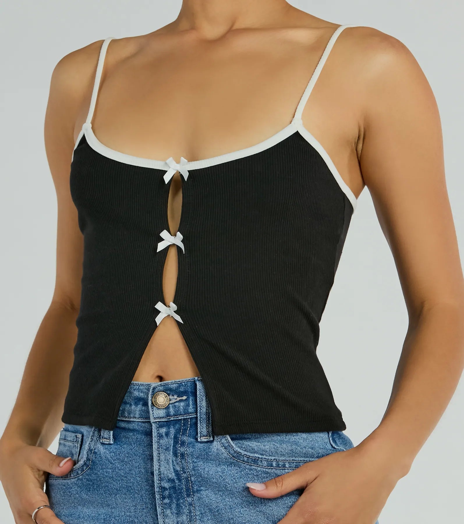 Ultimate Feminine Flair Bow Cutout Crop Top