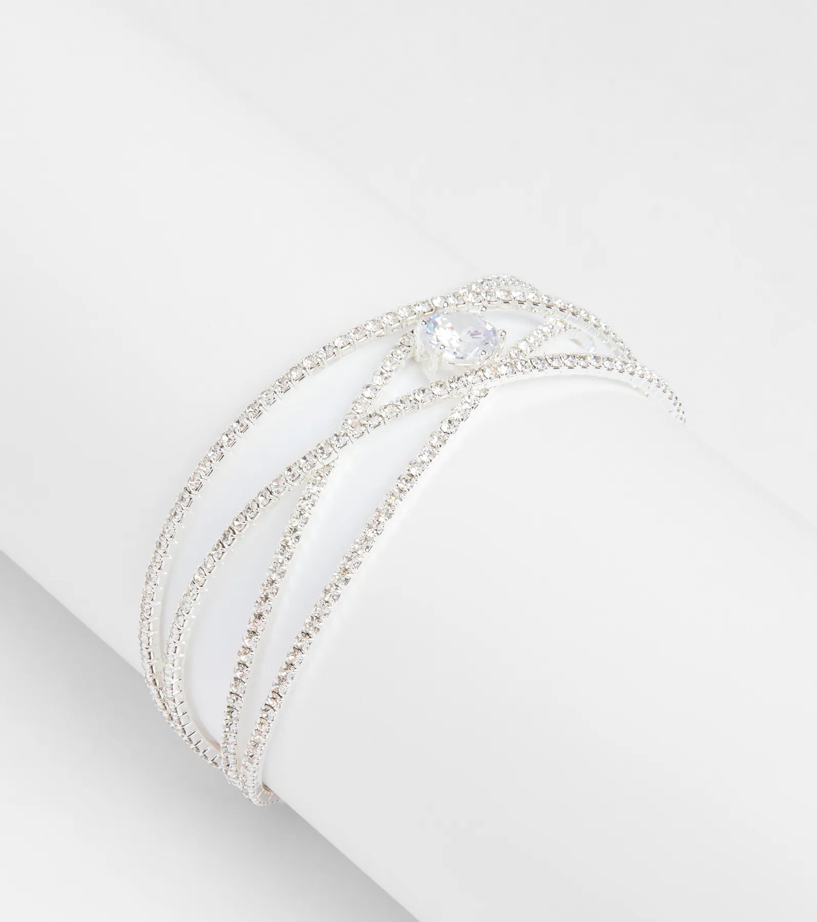 Premium Glam Luxe Cubic Zirconia Criss-Cross Cuff Bracelet