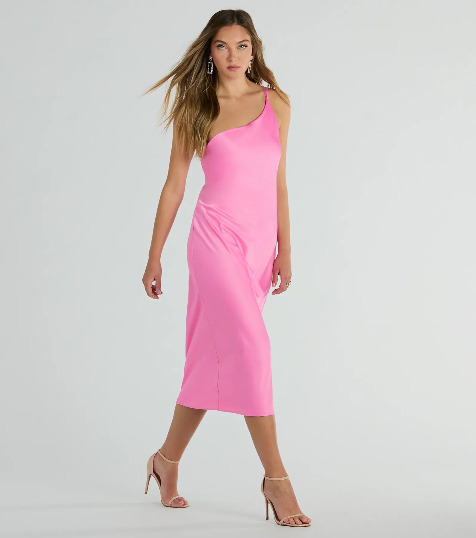 Premium Winnie One-Shoulder Satin Midi Dress - Ultimate Elegance