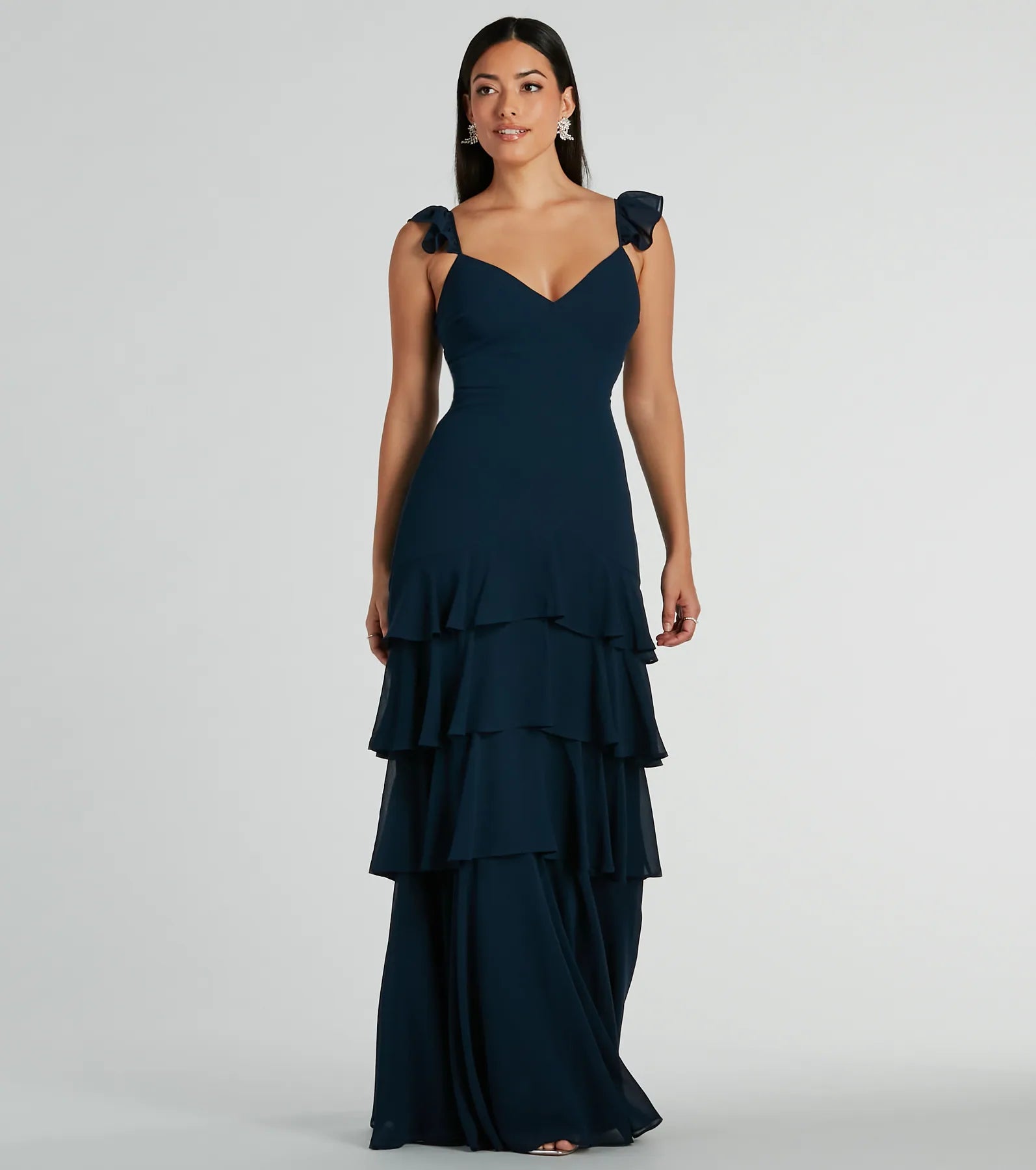 Premium Adalee Flutter Strap Ruffled Chiffon Formal Dress - Ultimate Elegance