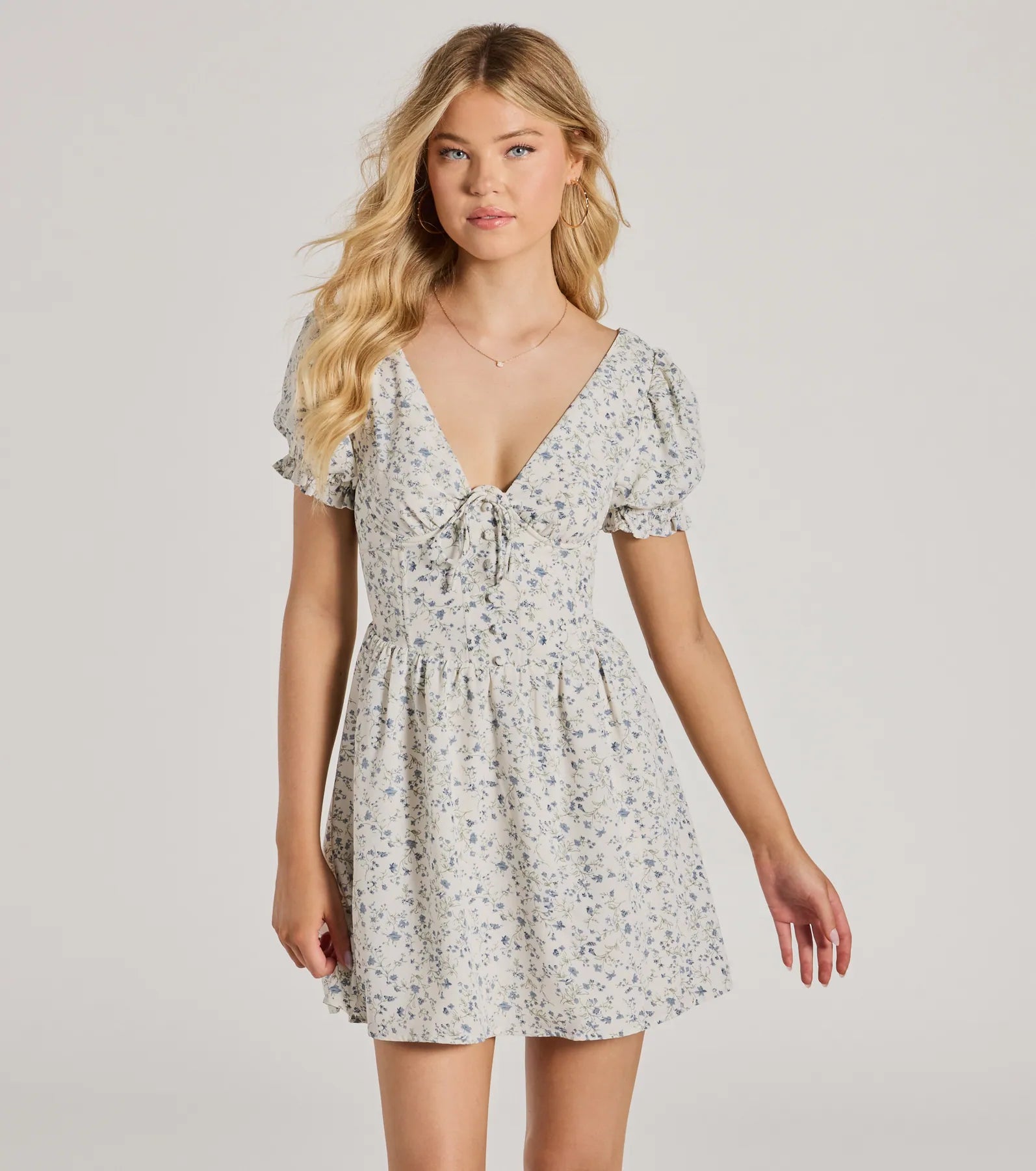 Ultimate Darling Babe Floral Puff Sleeve Skater Dress - Feminine & Flirty