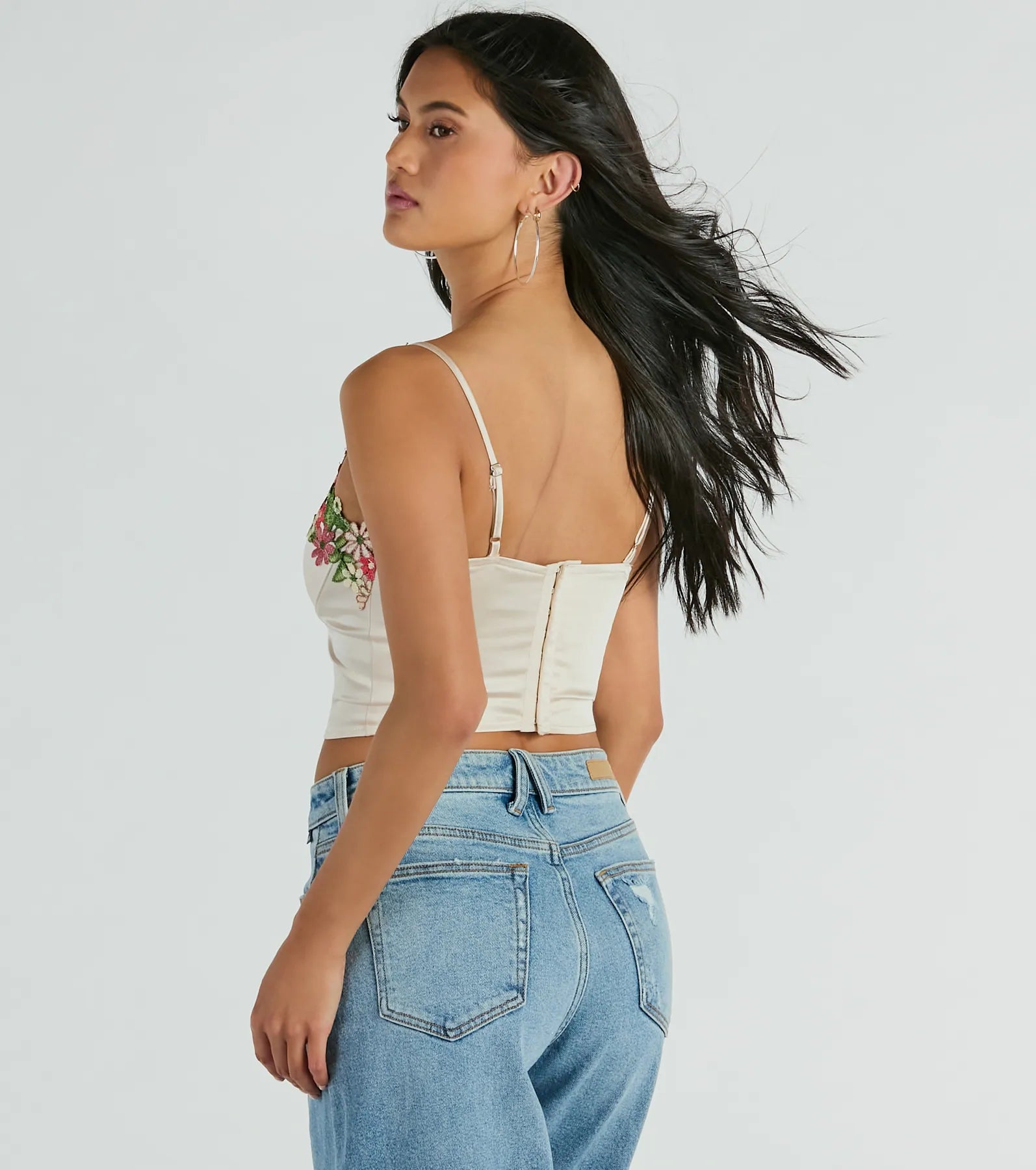 Premium Floral Applique Satin Crop Top - Ultimate Evening Style