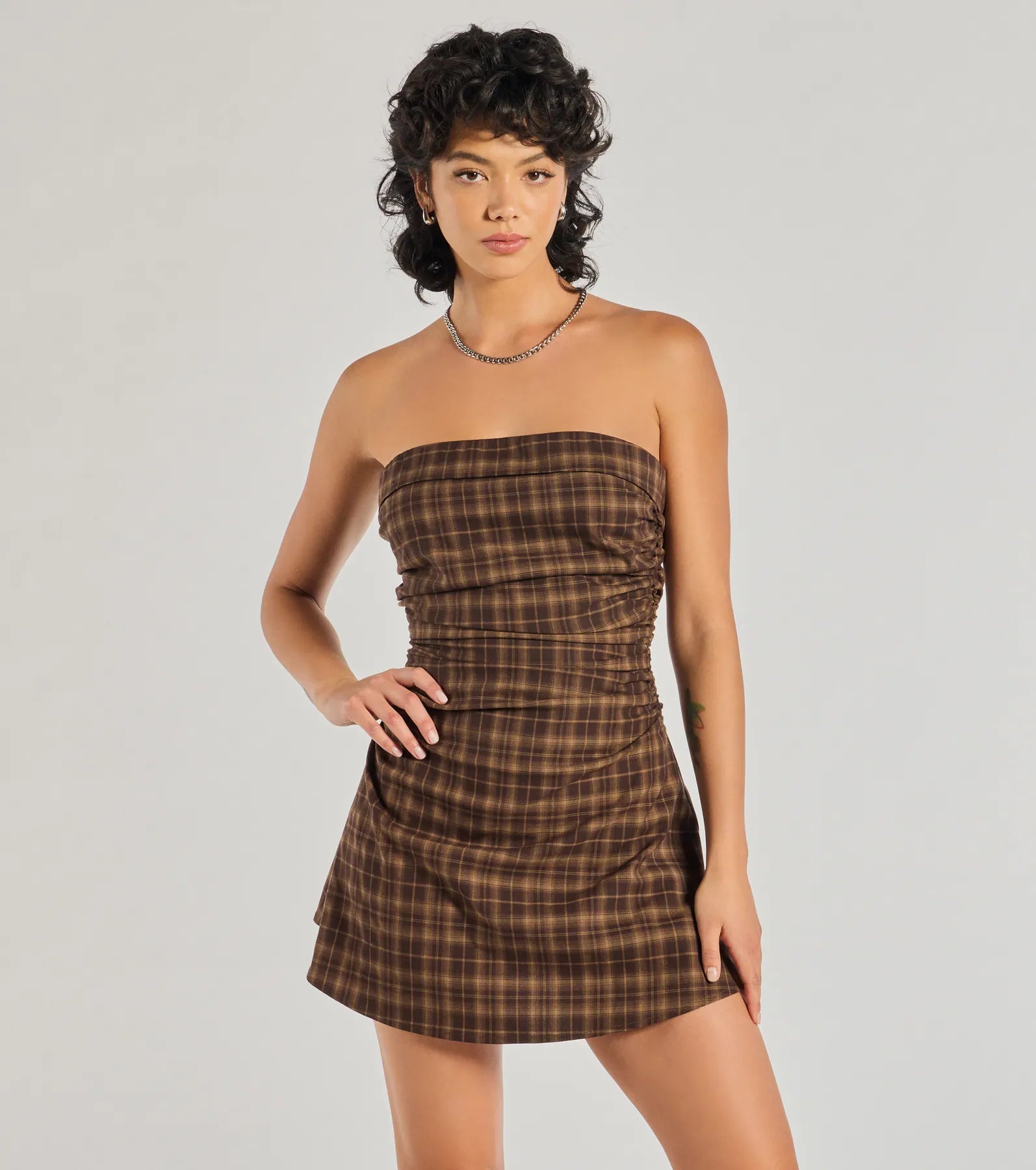 Ultimate Cute Plaid Strapless A-Line Mini Dress