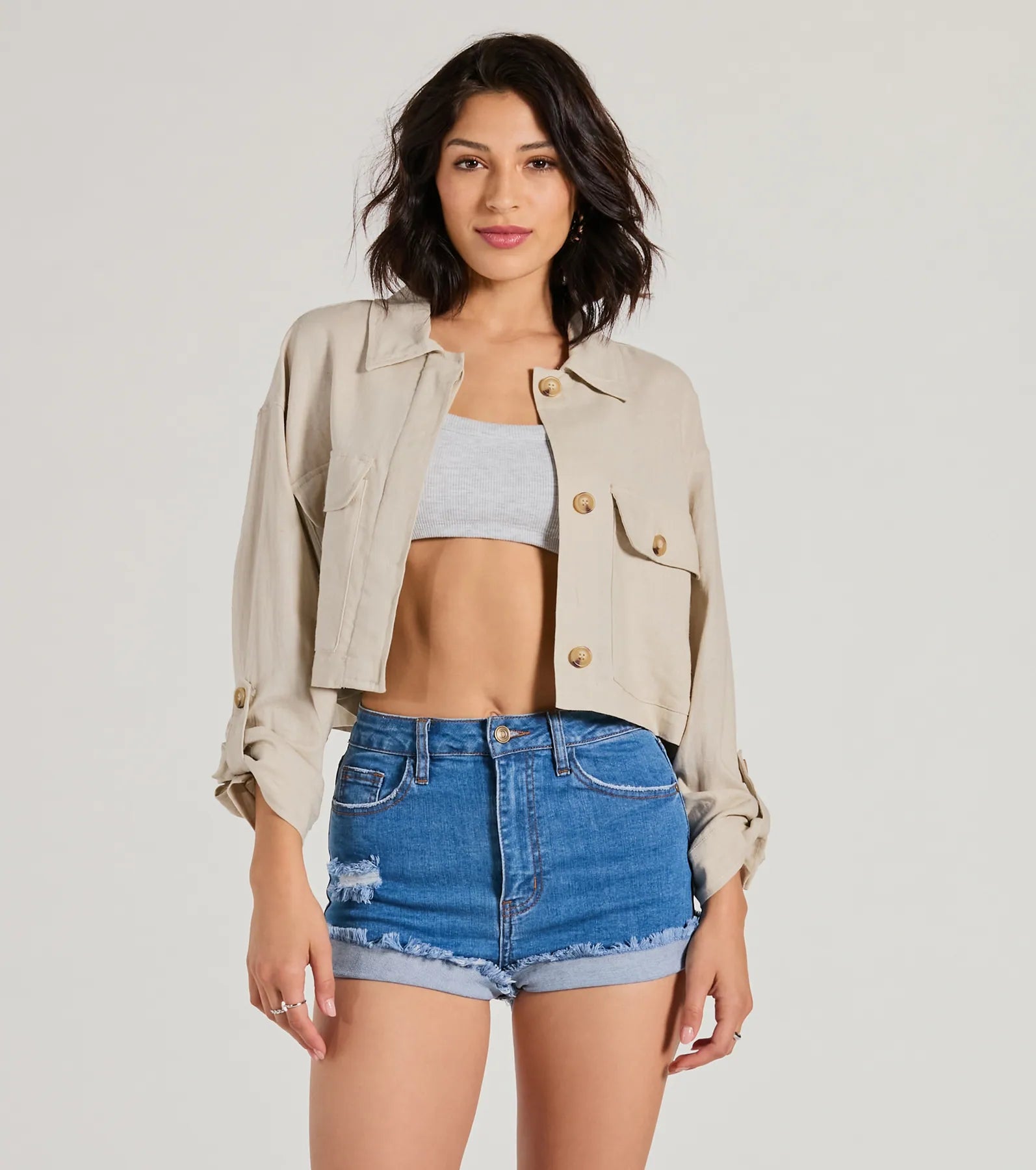 Premium Linen Blend Button-Up Cropped Shacket - Effortless Style Upgrade