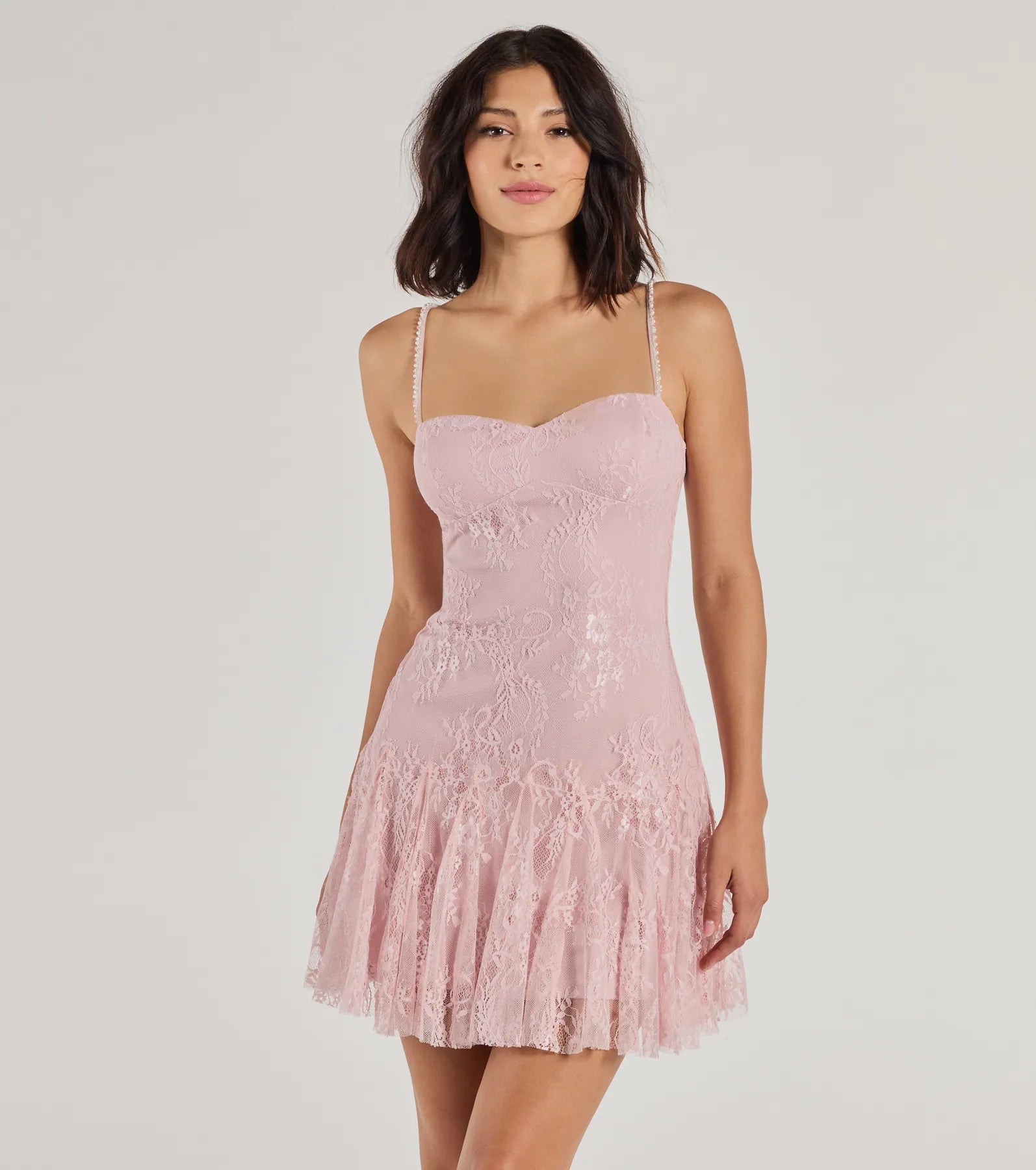 Ultimate Sweet Glamour Lace Mini Dress with Beaded Straps