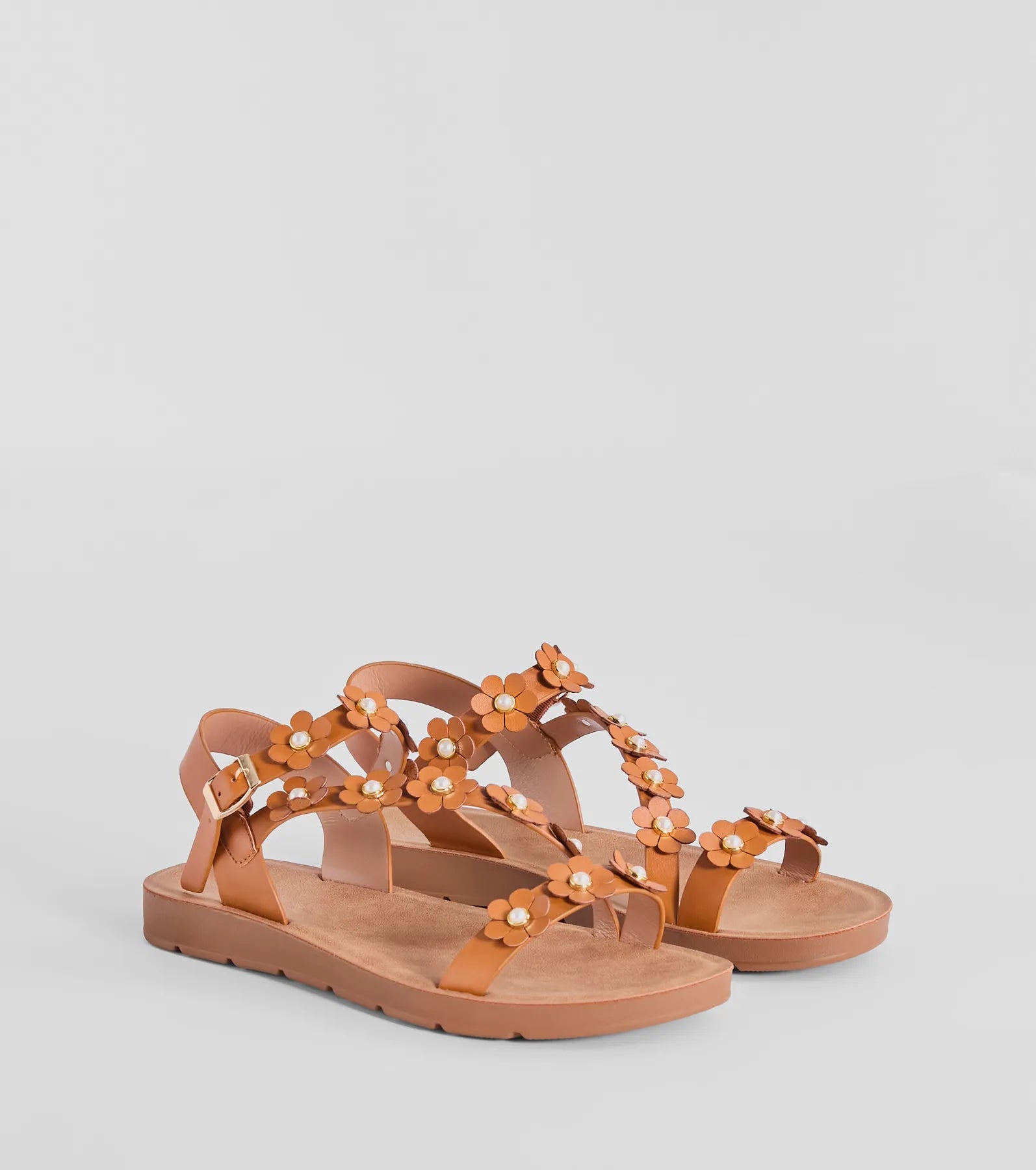 Floral Charm Strappy Faux Leather Sandals - Ultimate Summer Style