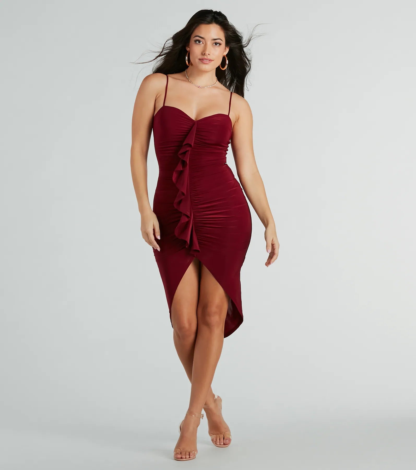 Ultimate Ruffle V-Neck Midi Dress - Premium Elegance