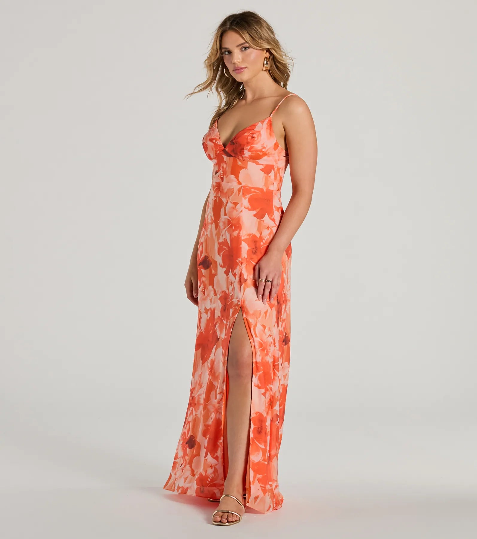 Ultimate Elegance Lace-Up Floral Chiffon Maxi Dress