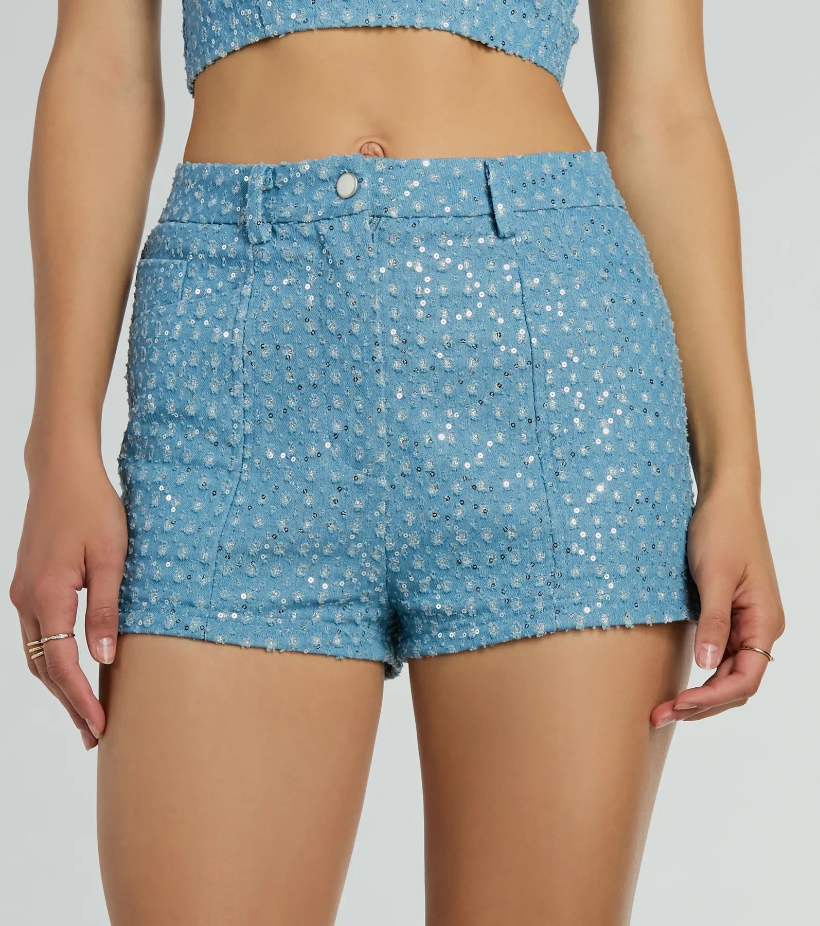 Ultimate Glitz Sequin Denim Shorts - High Waist & Flirty Fit