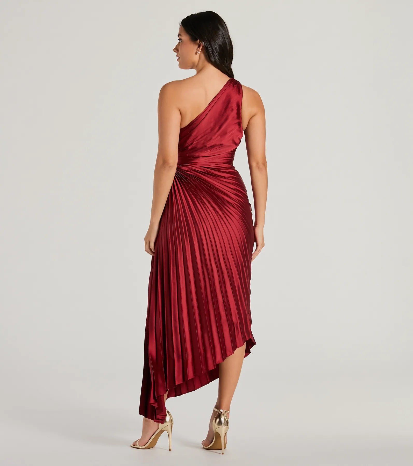 Premium Felicity One-Shoulder Pleated Satin Midi Dress for Special Occasions