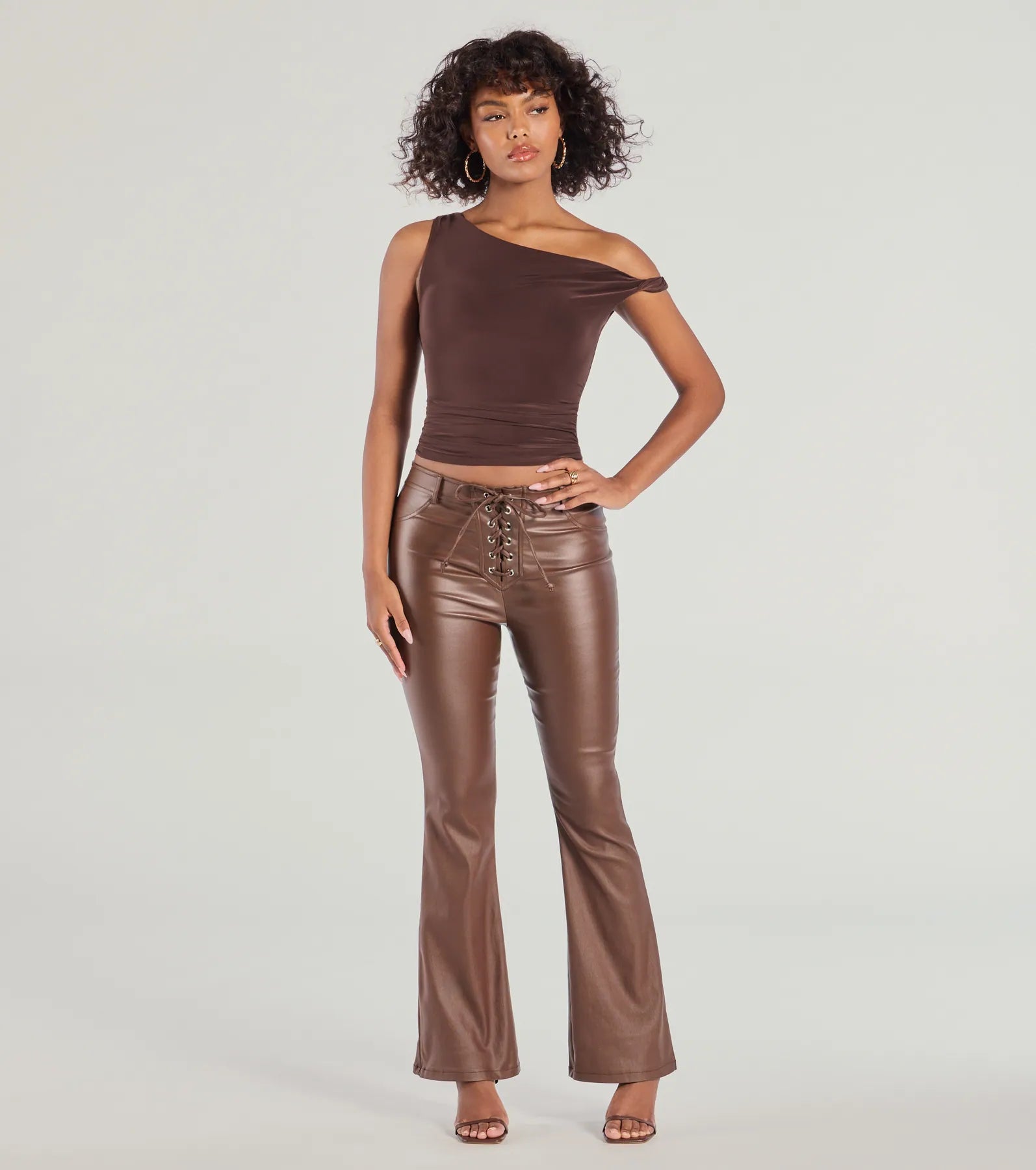 Ultimate Sleek Lace-Up Faux Leather Flare Pants